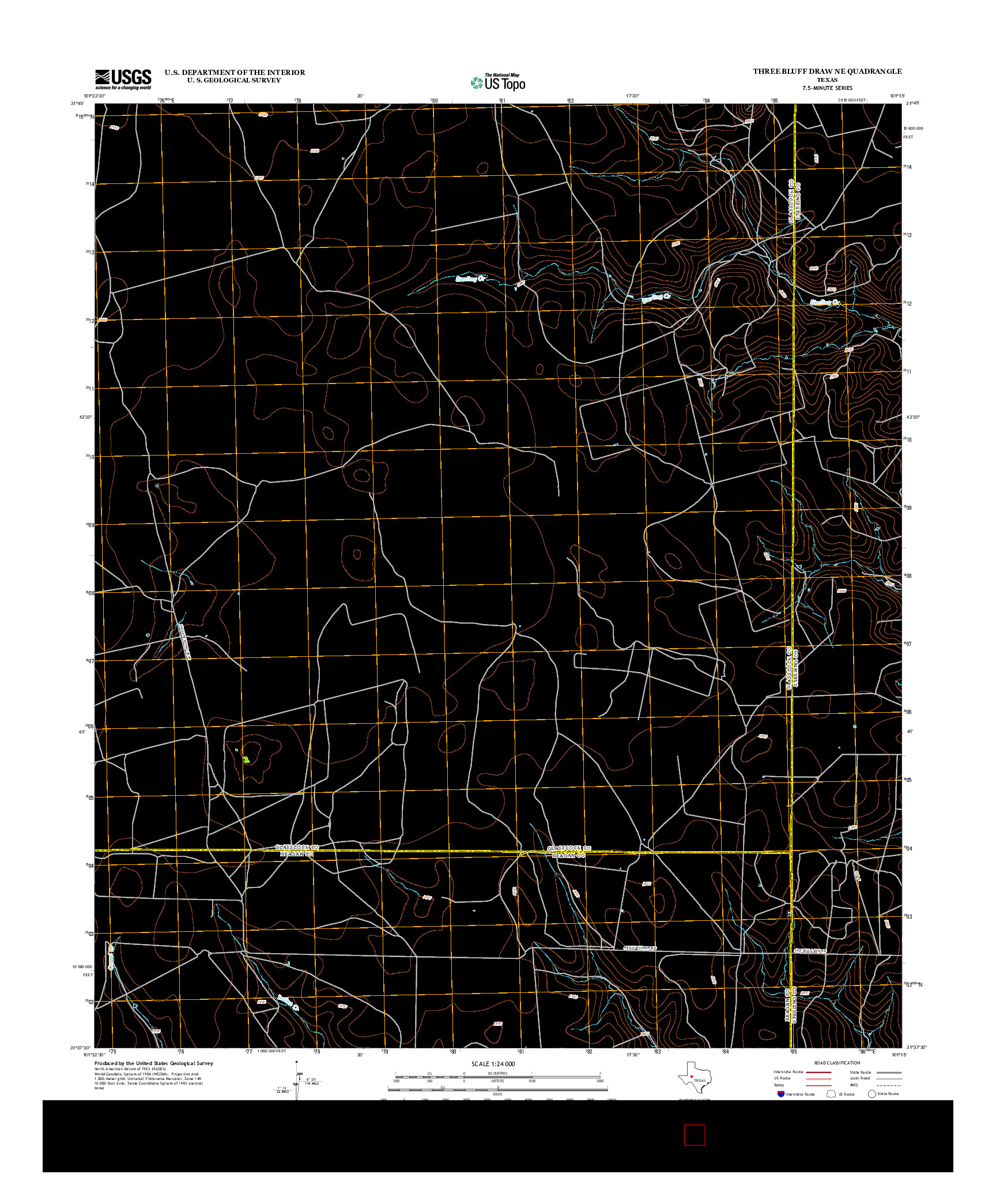 USGS US TOPO 7.5-MINUTE MAP FOR THREE BLUFF DRAW NE, TX 2012