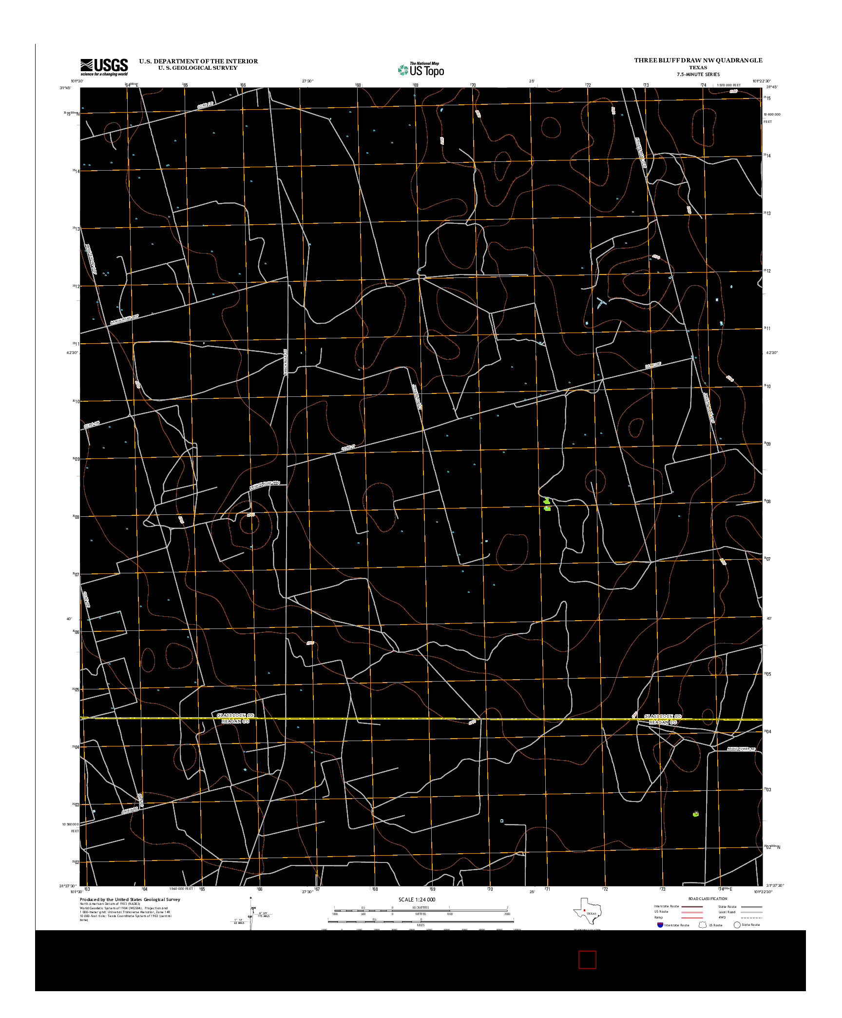 USGS US TOPO 7.5-MINUTE MAP FOR THREE BLUFF DRAW NW, TX 2012