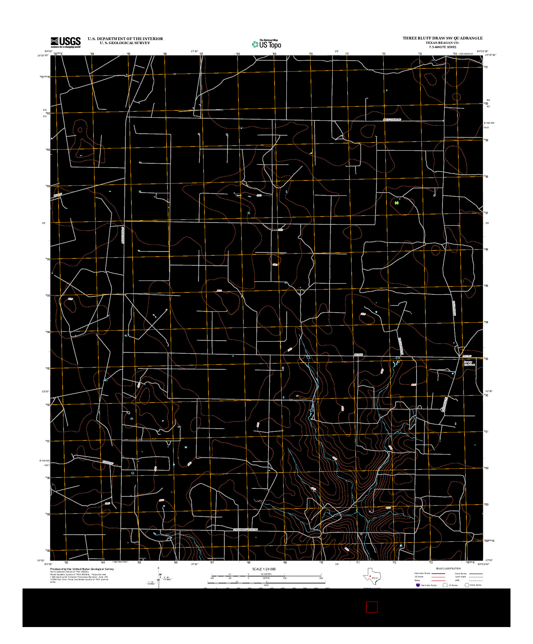 USGS US TOPO 7.5-MINUTE MAP FOR THREE BLUFF DRAW SW, TX 2012