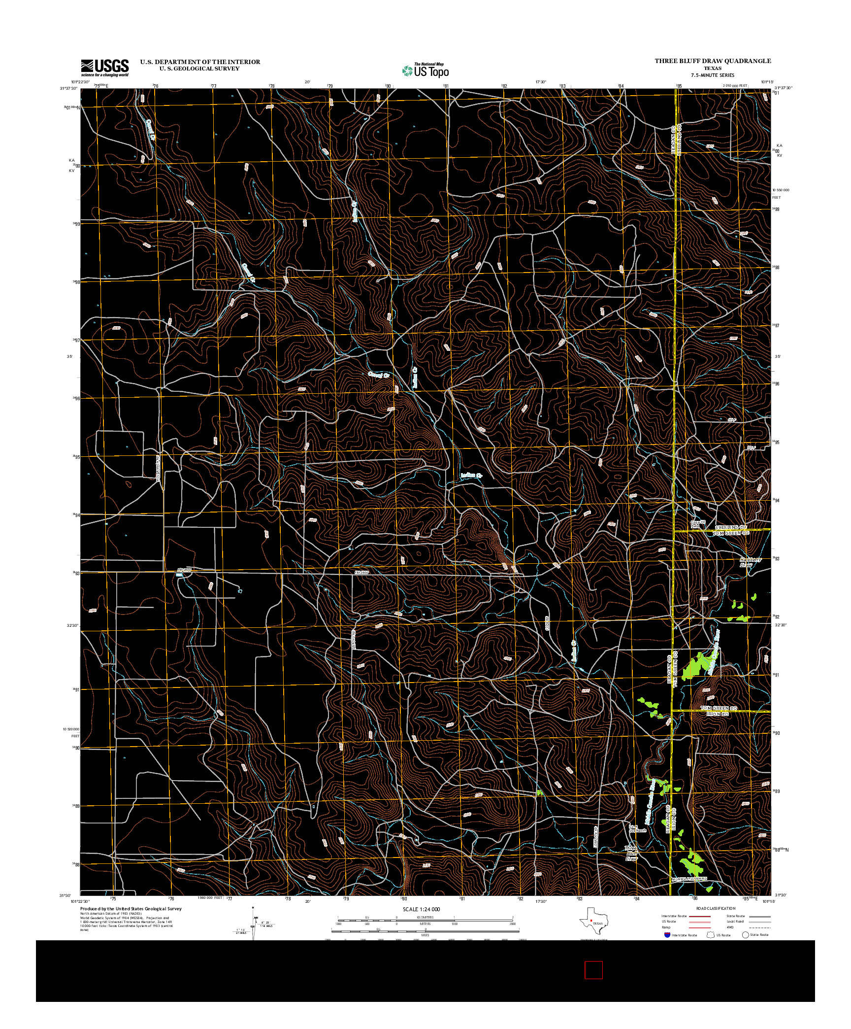 USGS US TOPO 7.5-MINUTE MAP FOR THREE BLUFF DRAW, TX 2012