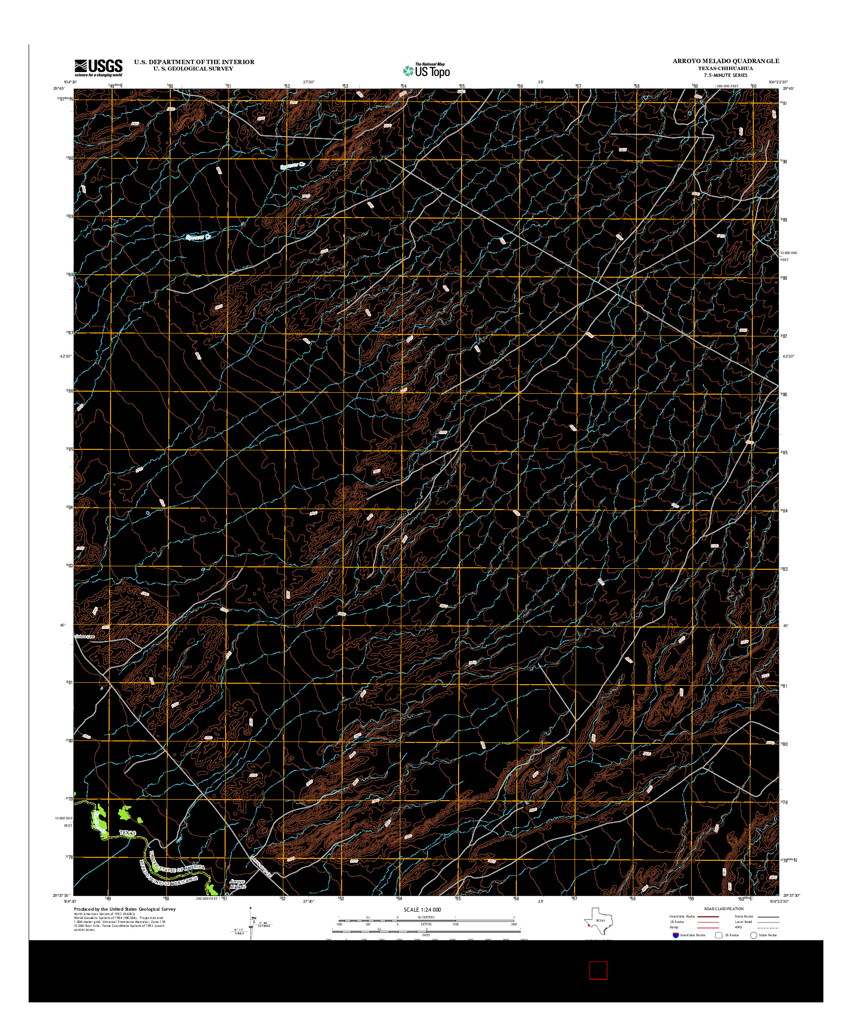 USGS US TOPO 7.5-MINUTE MAP FOR ARROYO MELADO, TX-CHH 2012