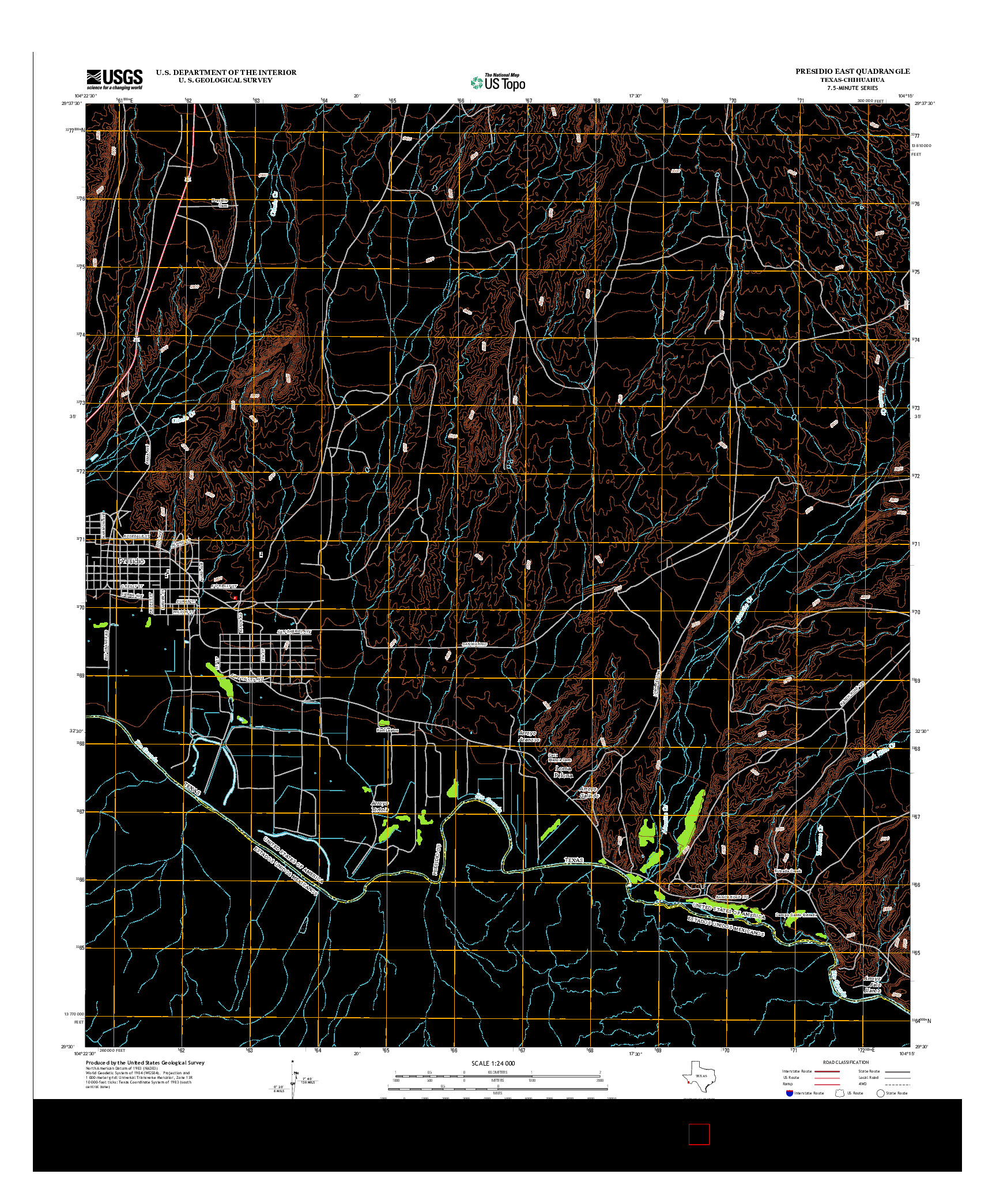 USGS US TOPO 7.5-MINUTE MAP FOR PRESIDIO EAST, TX-CHH 2012