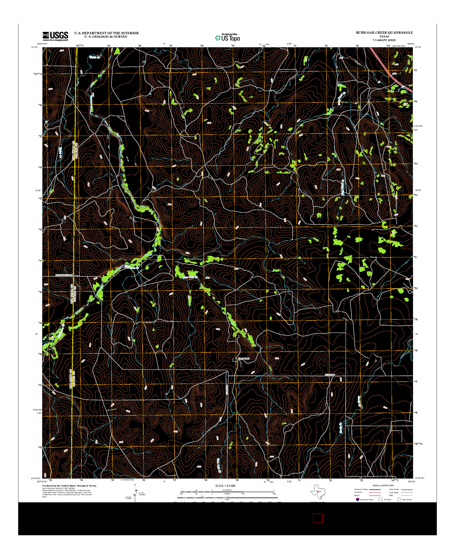 USGS US TOPO 7.5-MINUTE MAP FOR BURR OAK CREEK, TX 2012