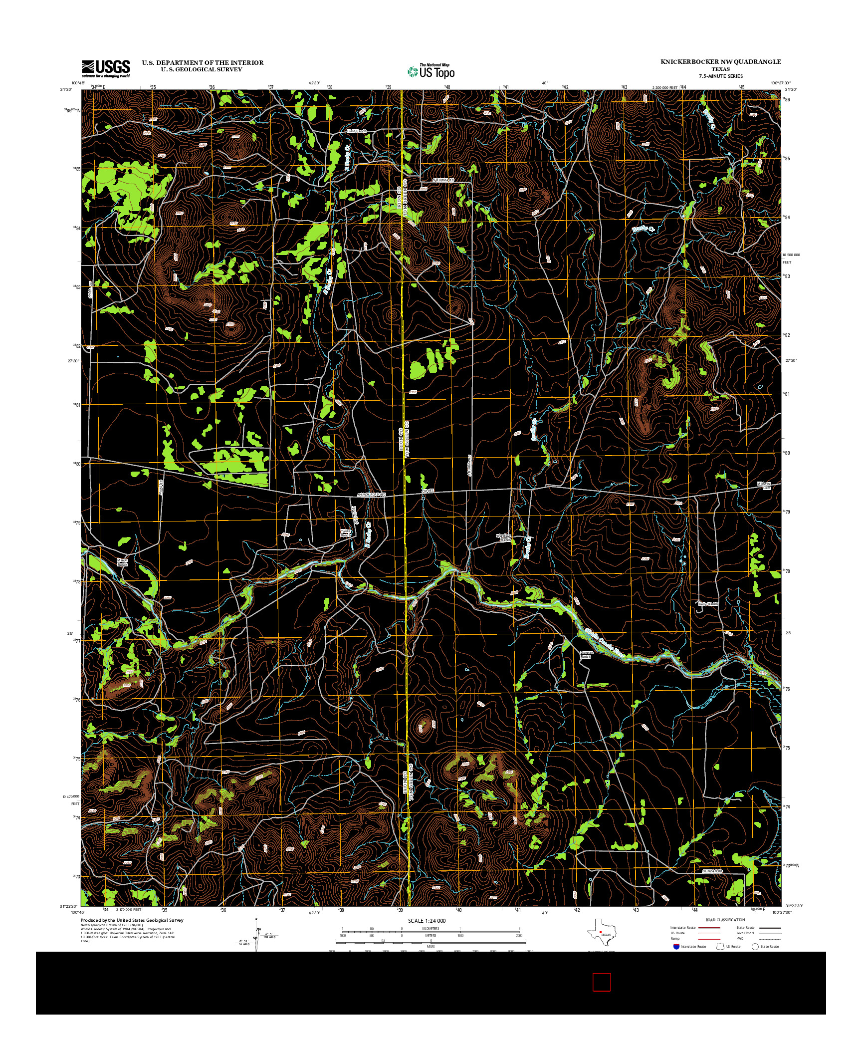 USGS US TOPO 7.5-MINUTE MAP FOR KNICKERBOCKER NW, TX 2012