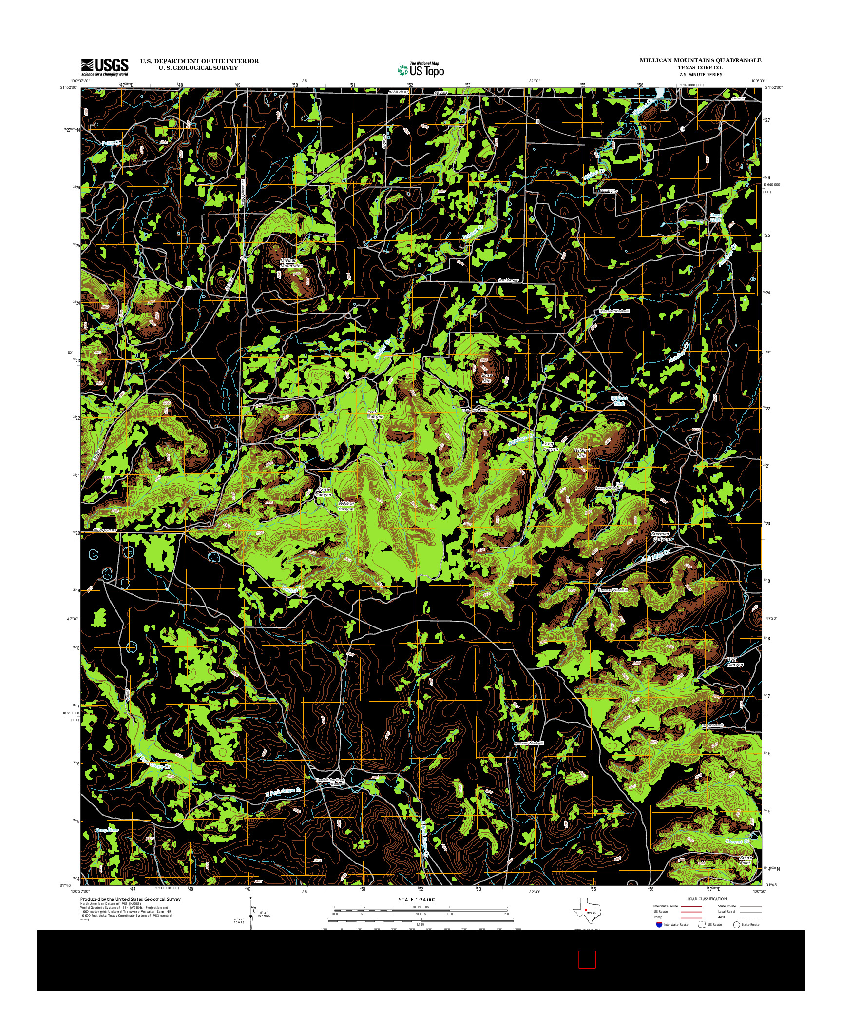 USGS US TOPO 7.5-MINUTE MAP FOR MILLICAN MOUNTAINS, TX 2012