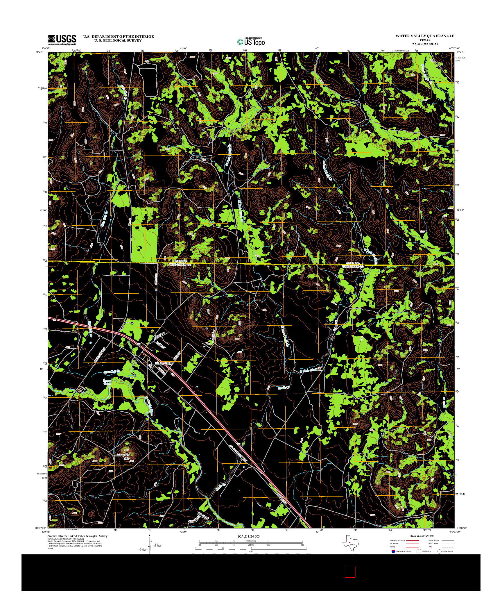 USGS US TOPO 7.5-MINUTE MAP FOR WATER VALLEY, TX 2012