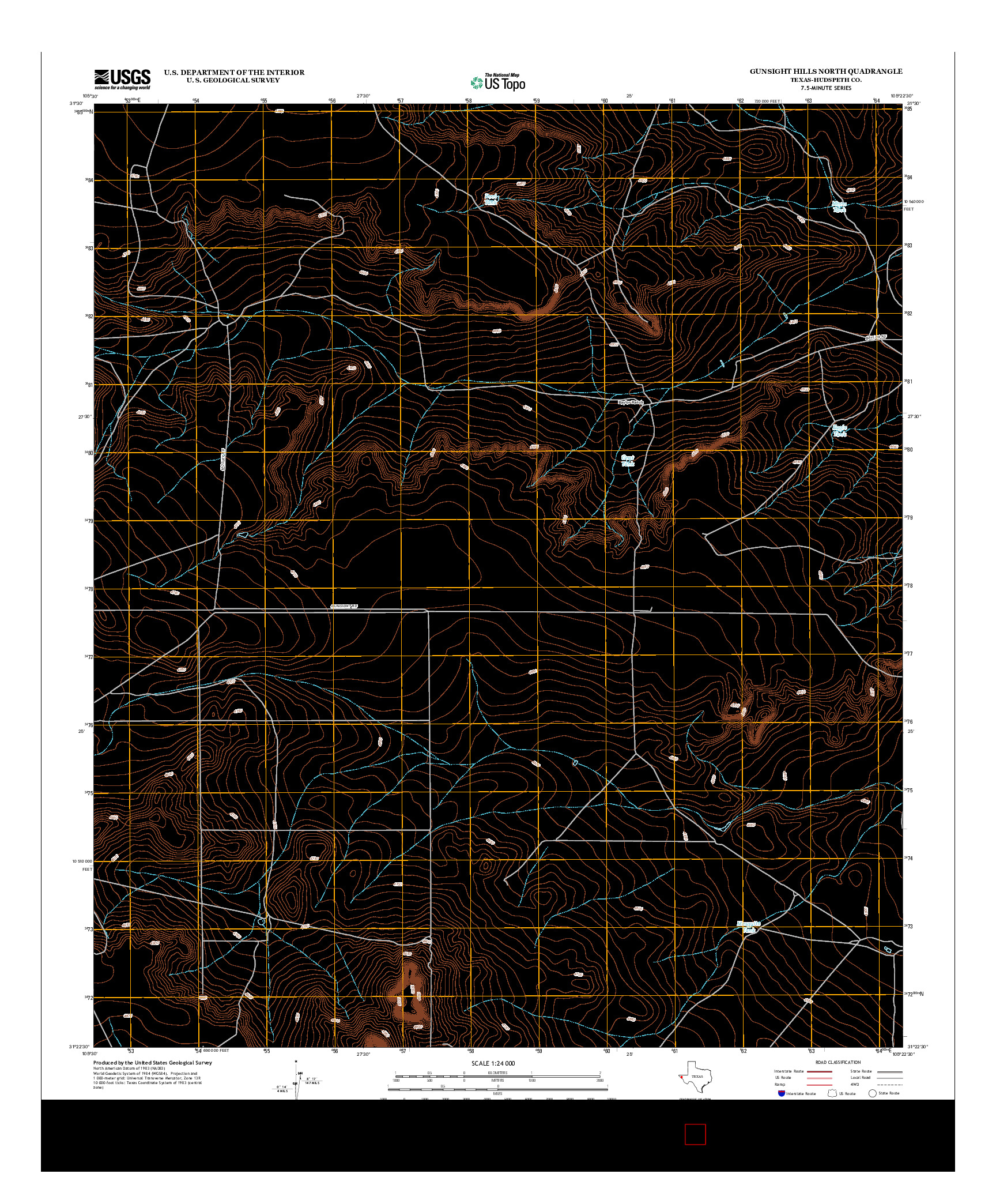 USGS US TOPO 7.5-MINUTE MAP FOR GUNSIGHT HILLS NORTH, TX 2012