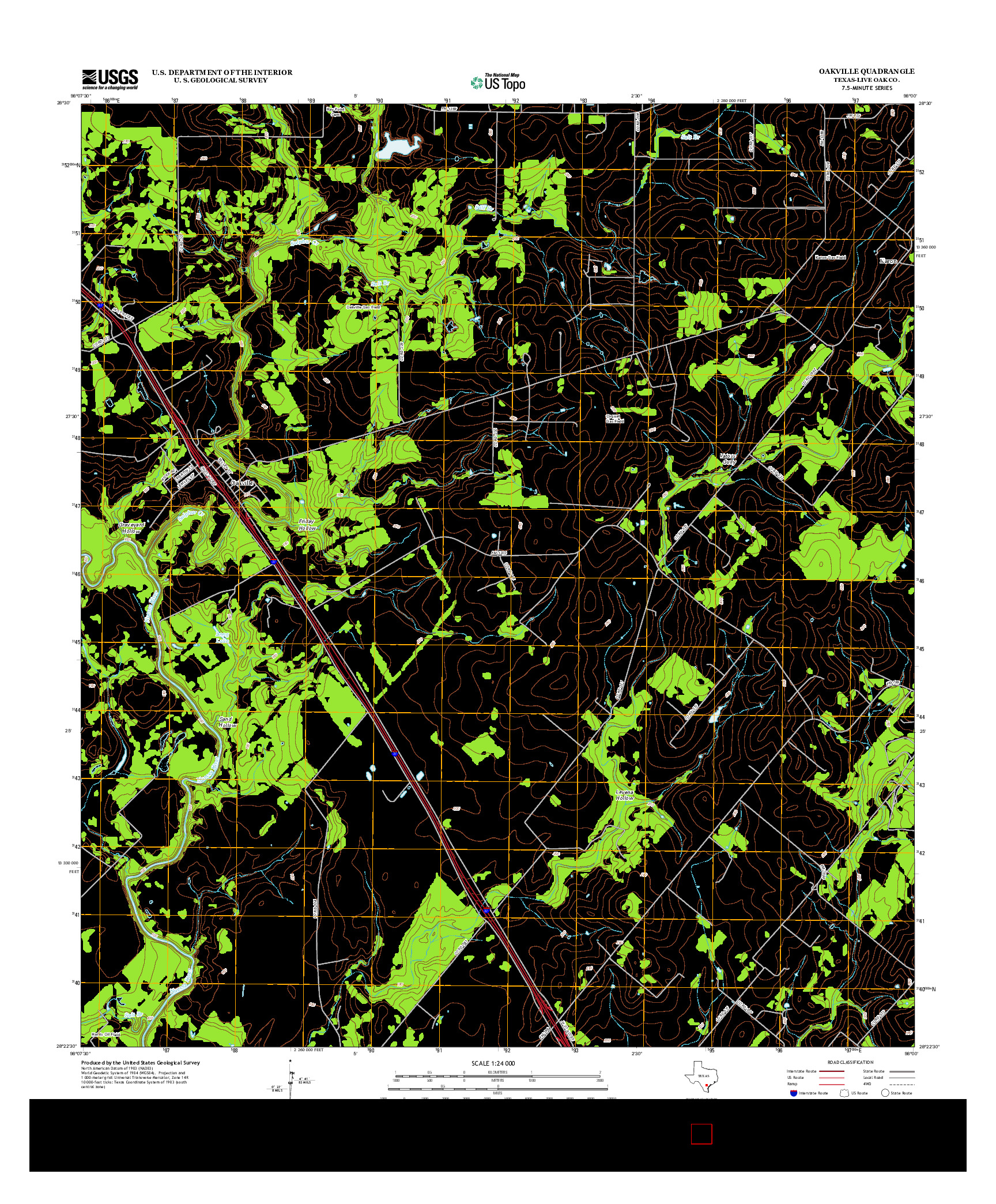 USGS US TOPO 7.5-MINUTE MAP FOR OAKVILLE, TX 2012