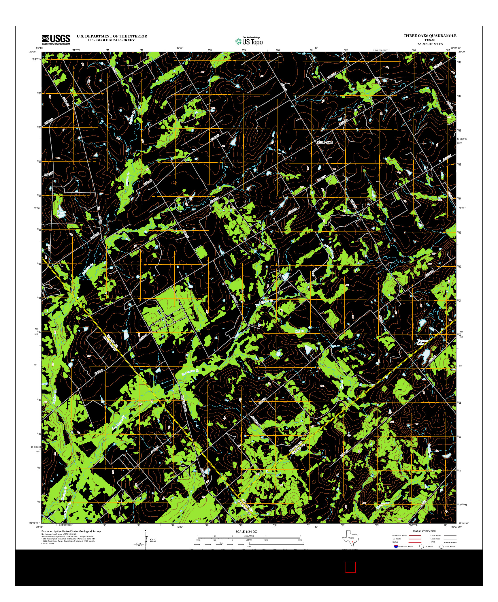 USGS US TOPO 7.5-MINUTE MAP FOR THREE OAKS, TX 2012