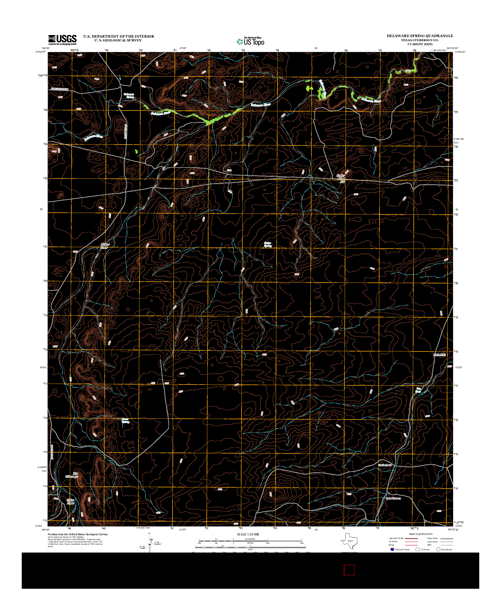 USGS US TOPO 7.5-MINUTE MAP FOR DELAWARE SPRING, TX 2012