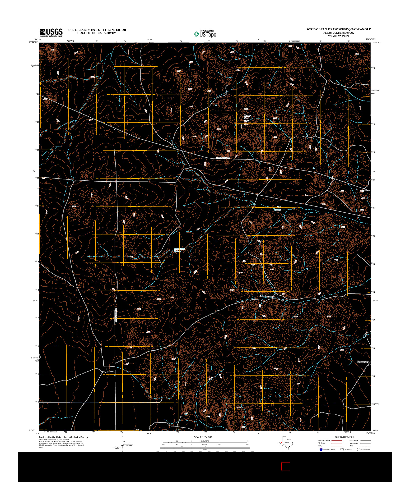 USGS US TOPO 7.5-MINUTE MAP FOR SCREW BEAN DRAW WEST, TX 2012