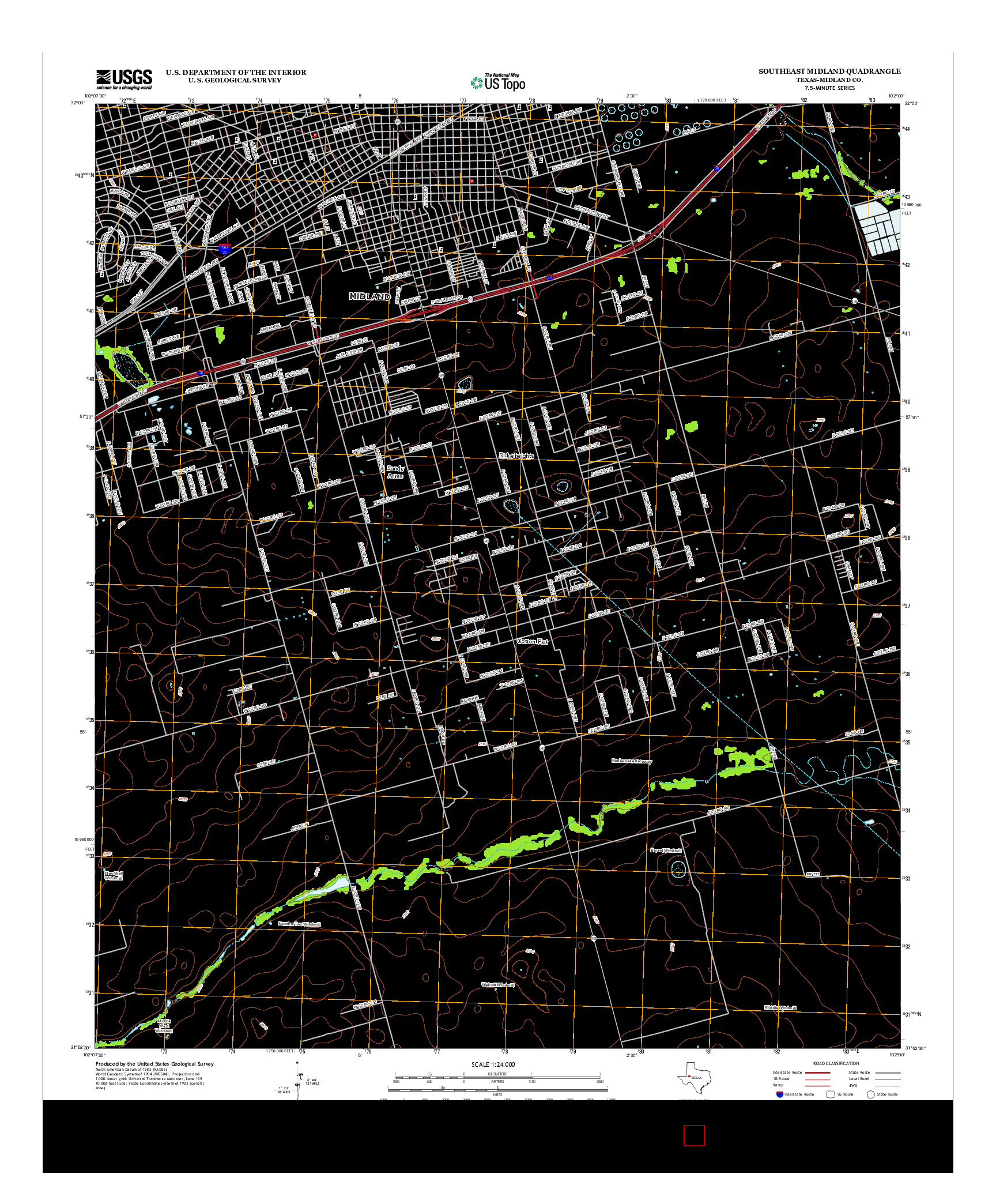 USGS US TOPO 7.5-MINUTE MAP FOR SOUTHEAST MIDLAND, TX 2012