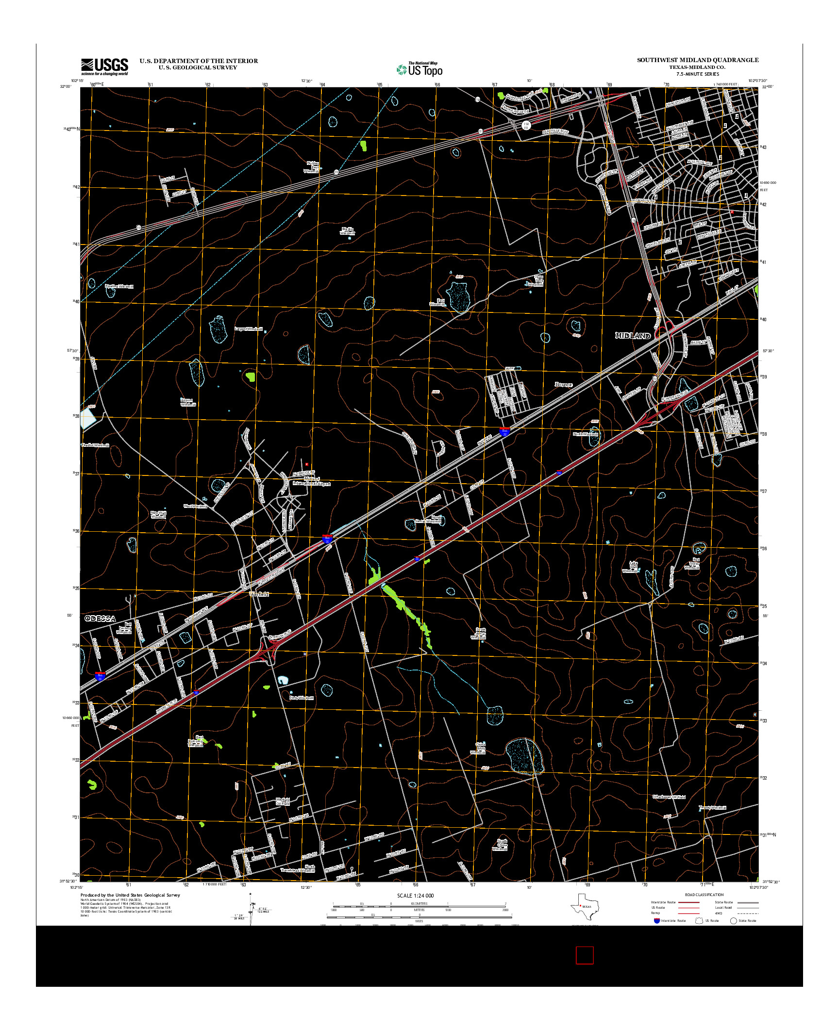 USGS US TOPO 7.5-MINUTE MAP FOR SOUTHWEST MIDLAND, TX 2012
