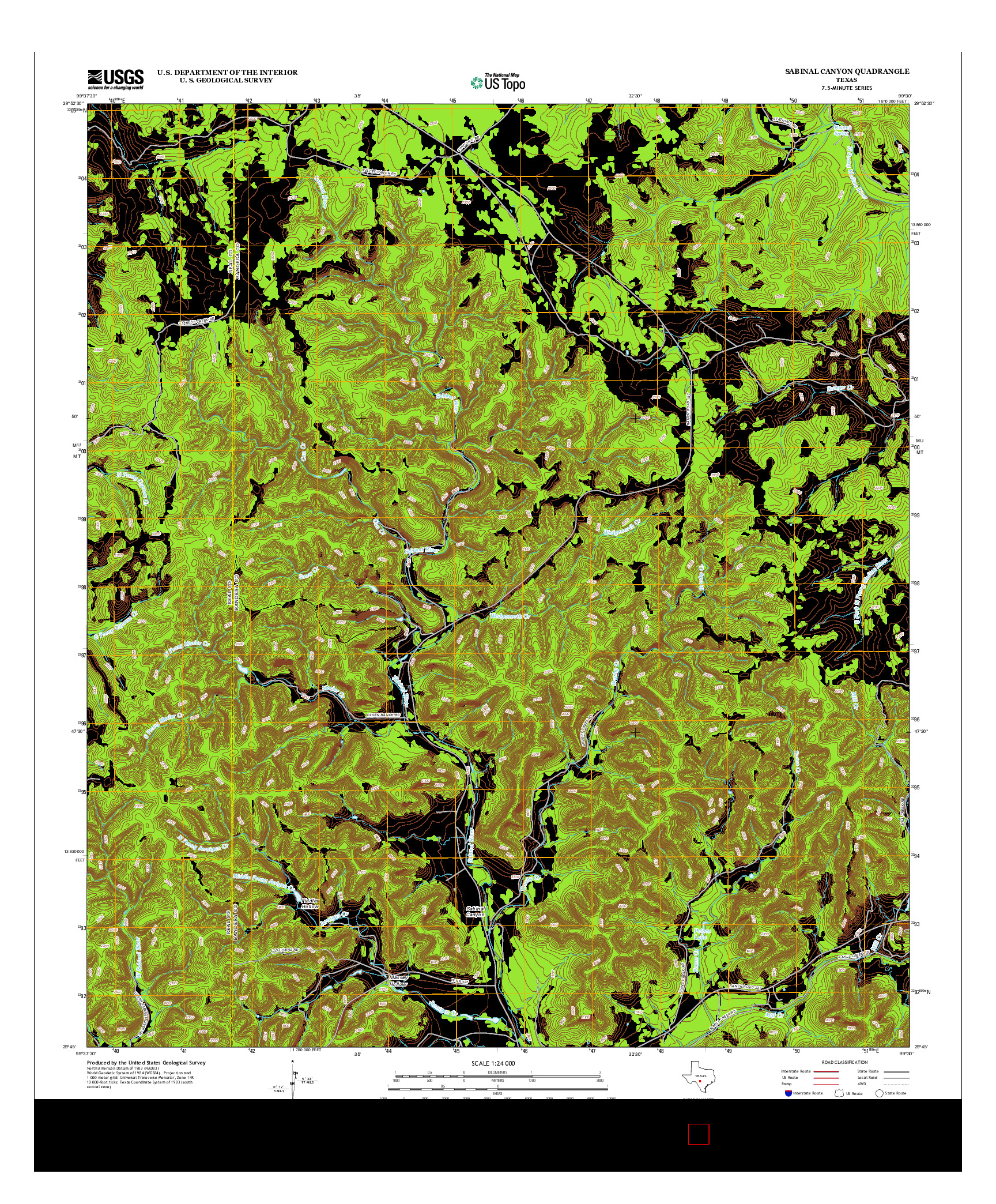 USGS US TOPO 7.5-MINUTE MAP FOR SABINAL CANYON, TX 2012