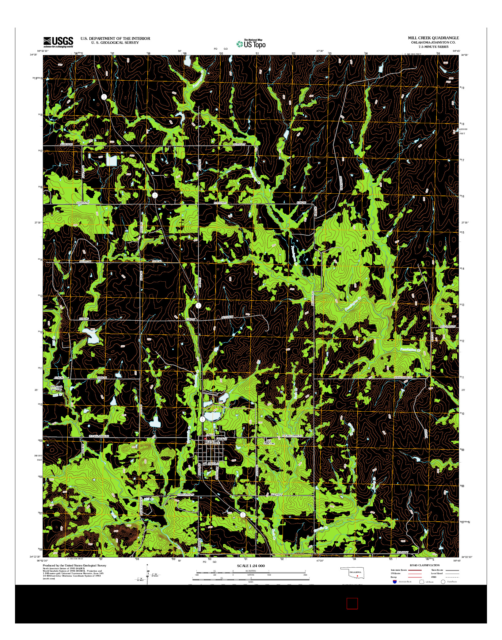 USGS US TOPO 7.5-MINUTE MAP FOR MILL CREEK, OK 2012