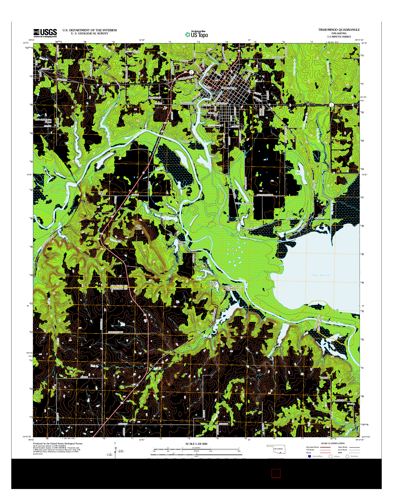 USGS US TOPO 7.5-MINUTE MAP FOR TISHOMINGO, OK 2012