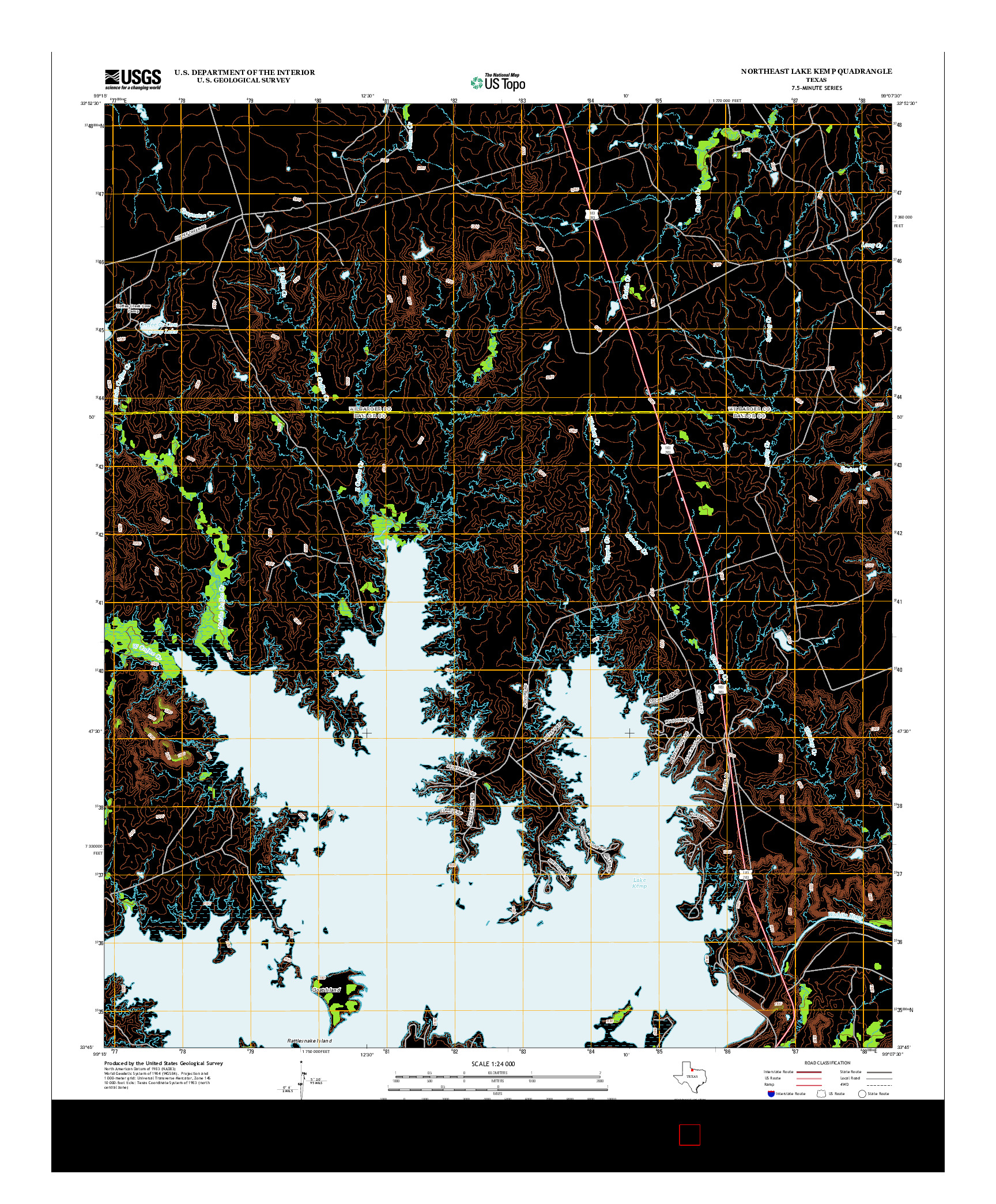 USGS US TOPO 7.5-MINUTE MAP FOR NORTHEAST LAKE KEMP, TX 2012