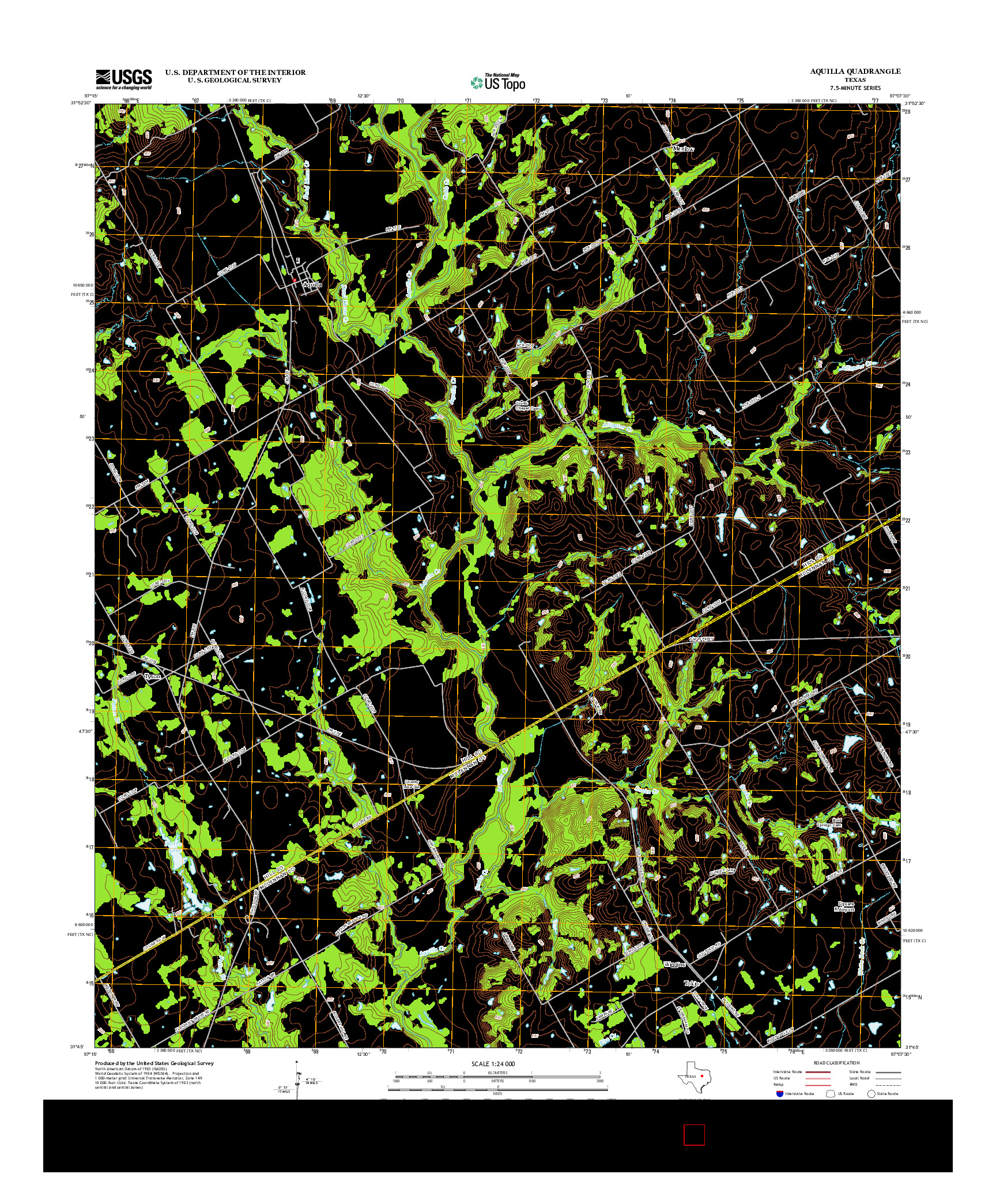 USGS US TOPO 7.5-MINUTE MAP FOR AQUILLA, TX 2012