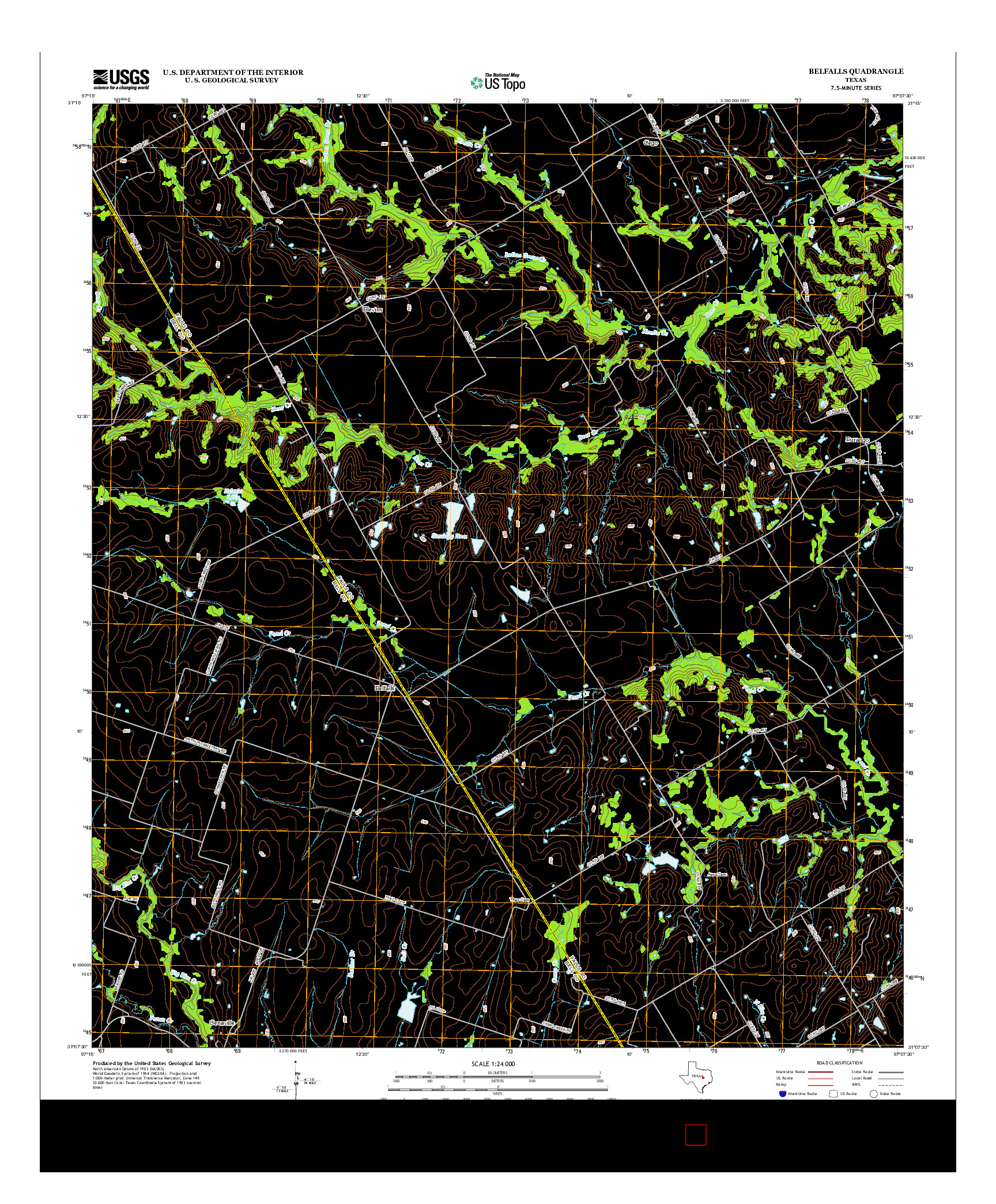 USGS US TOPO 7.5-MINUTE MAP FOR BELFALLS, TX 2012