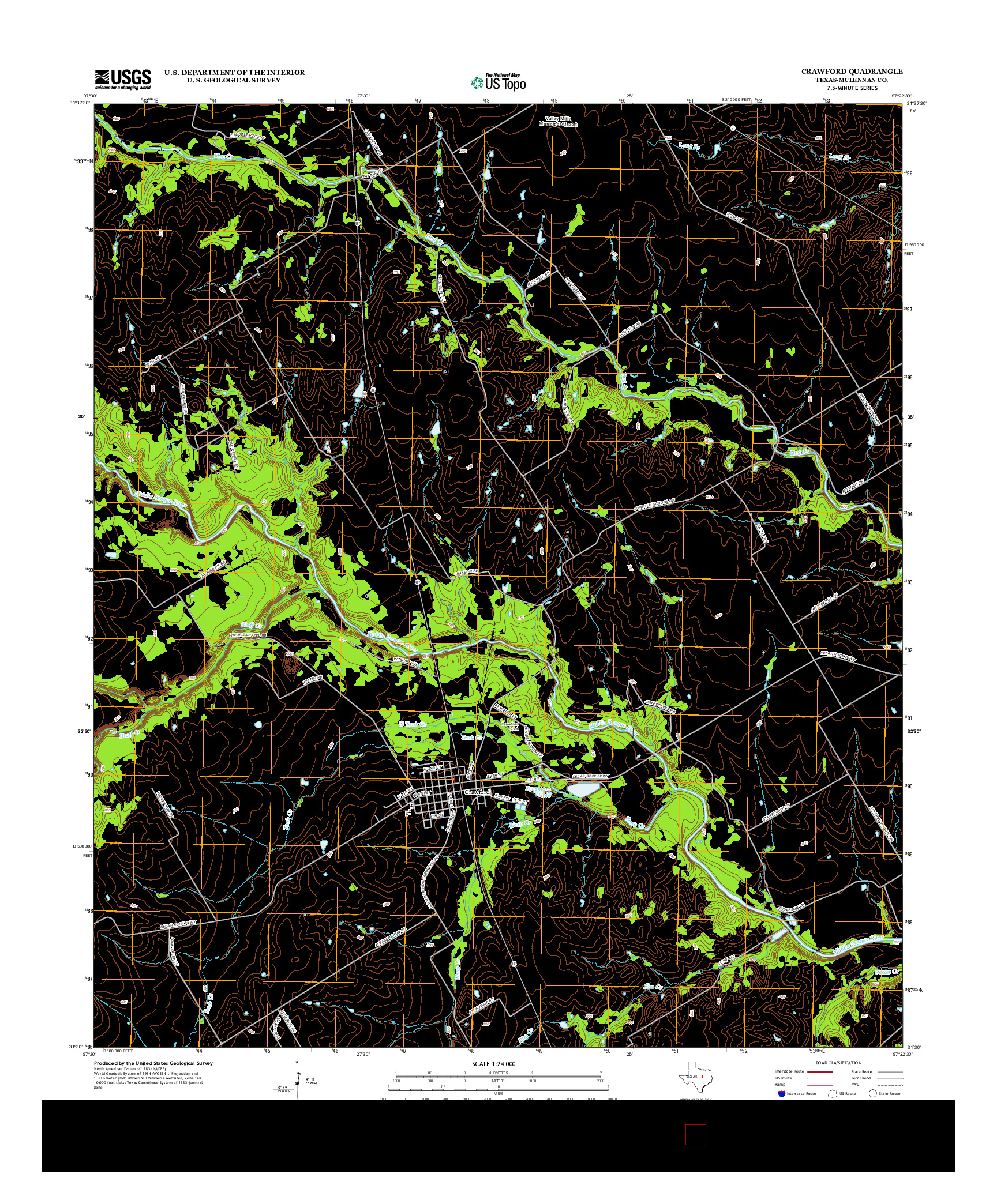 USGS US TOPO 7.5-MINUTE MAP FOR CRAWFORD, TX 2012