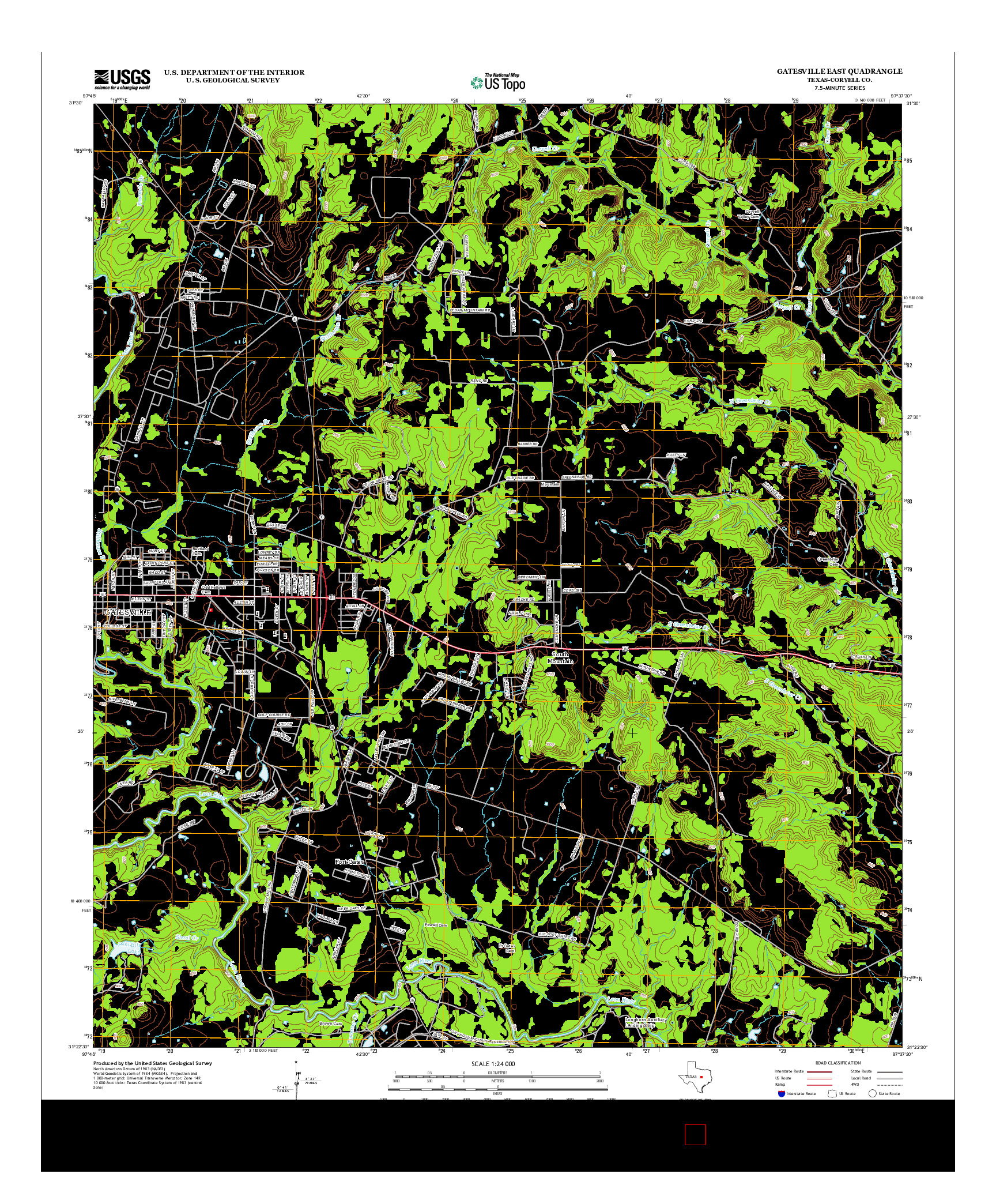 USGS US TOPO 7.5-MINUTE MAP FOR GATESVILLE EAST, TX 2012