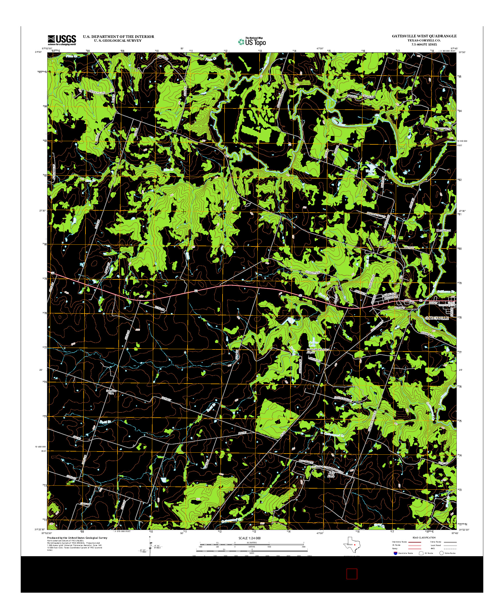 USGS US TOPO 7.5-MINUTE MAP FOR GATESVILLE WEST, TX 2012