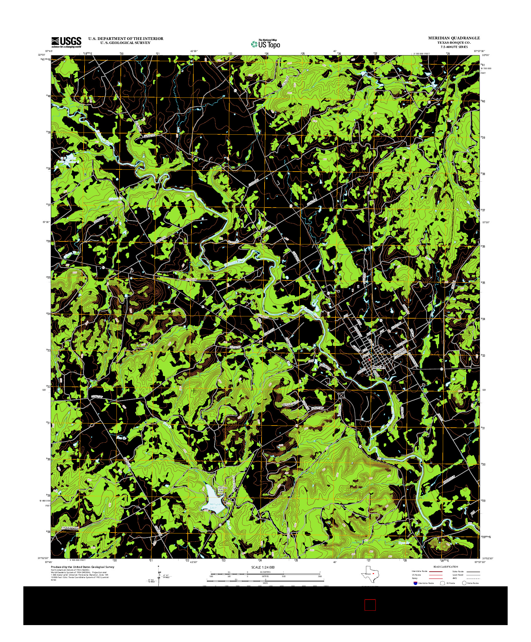 USGS US TOPO 7.5-MINUTE MAP FOR MERIDIAN, TX 2012
