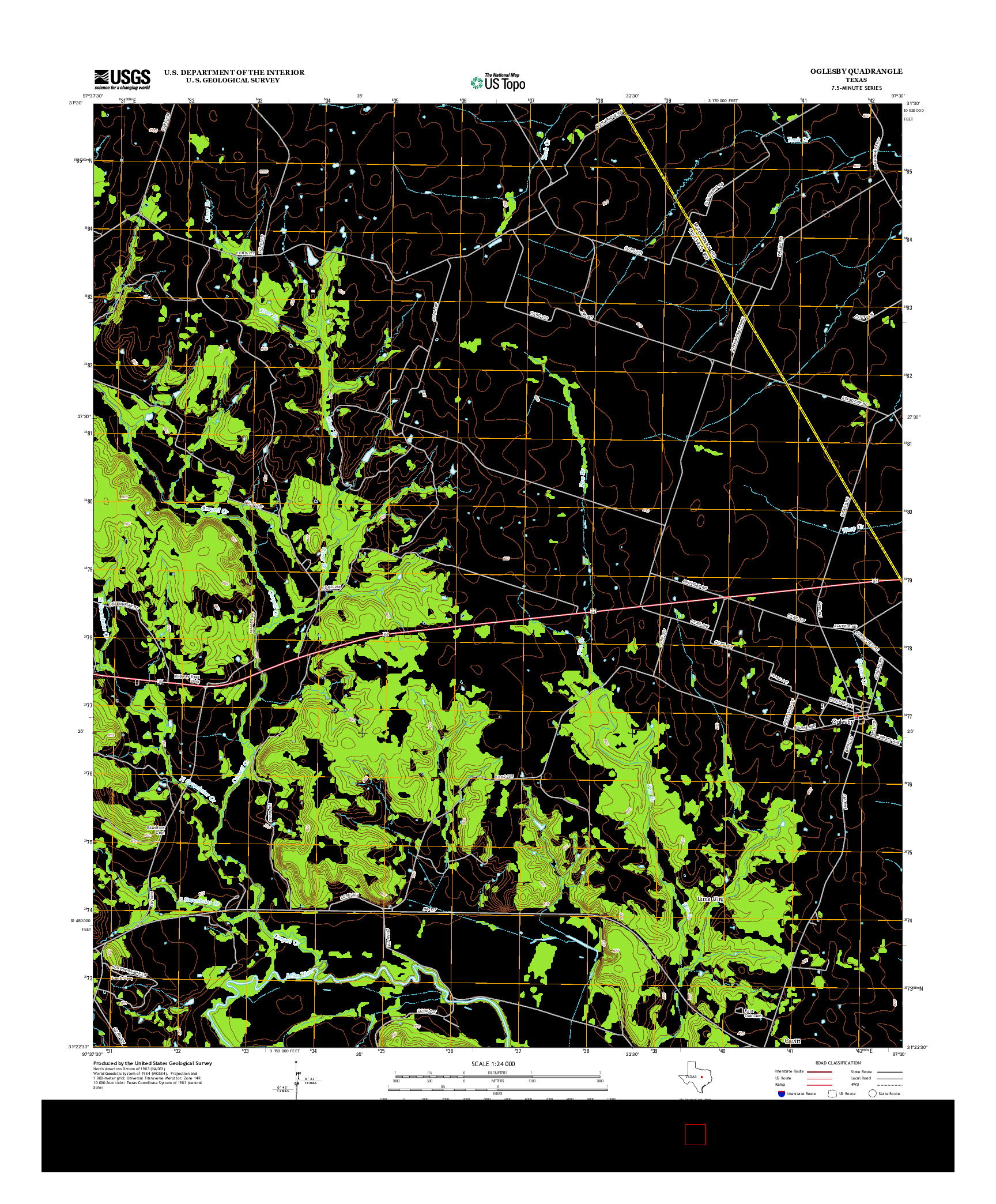 USGS US TOPO 7.5-MINUTE MAP FOR OGLESBY, TX 2012