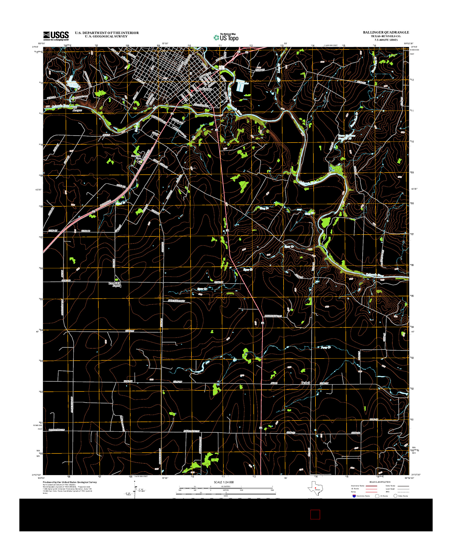 USGS US TOPO 7.5-MINUTE MAP FOR BALLINGER, TX 2012