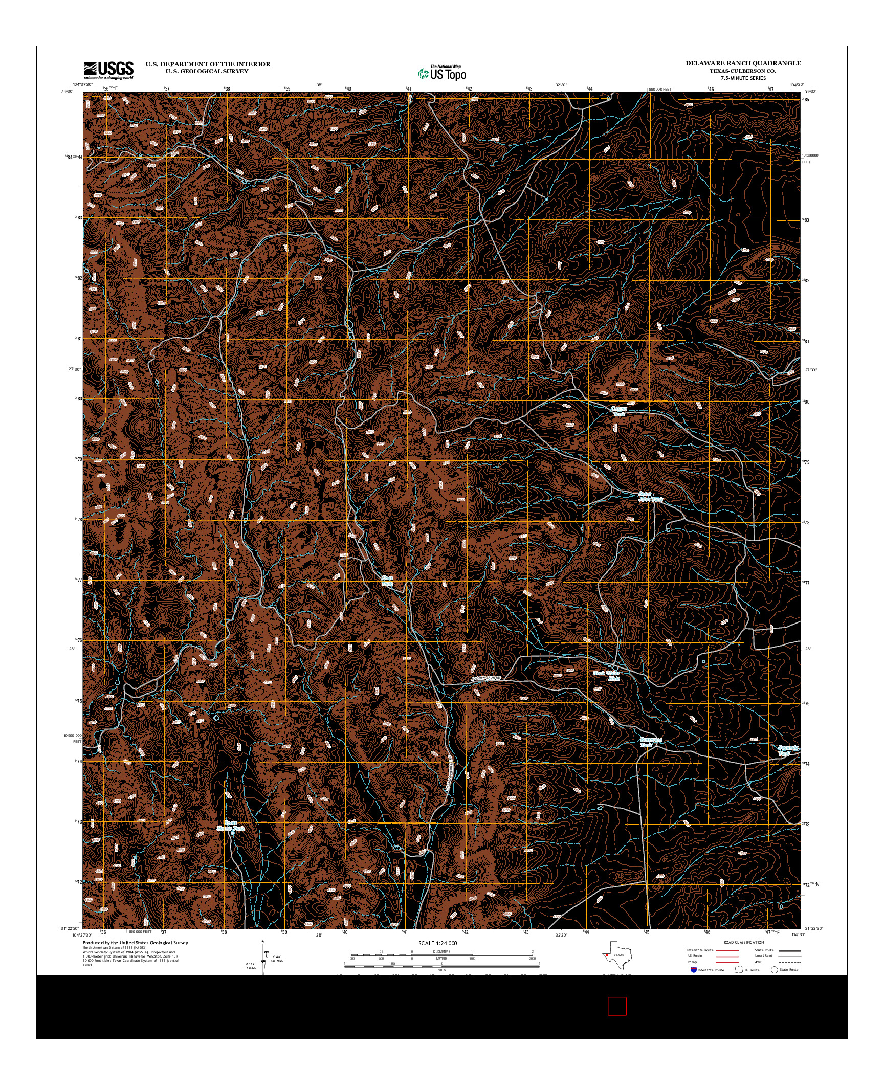 USGS US TOPO 7.5-MINUTE MAP FOR DELAWARE RANCH, TX 2013