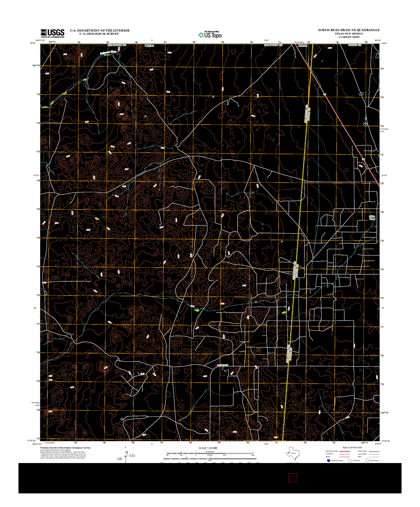USGS US TOPO 7.5-MINUTE MAP FOR SCREW BEAN DRAW NE, TX-NM 2013