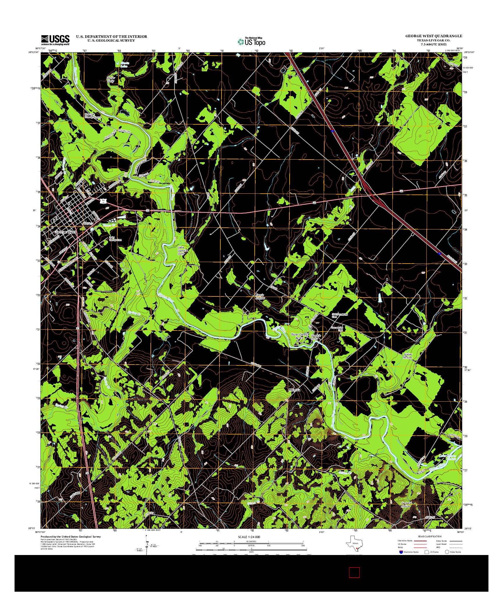USGS US TOPO 7.5-MINUTE MAP FOR GEORGE WEST, TX 2013