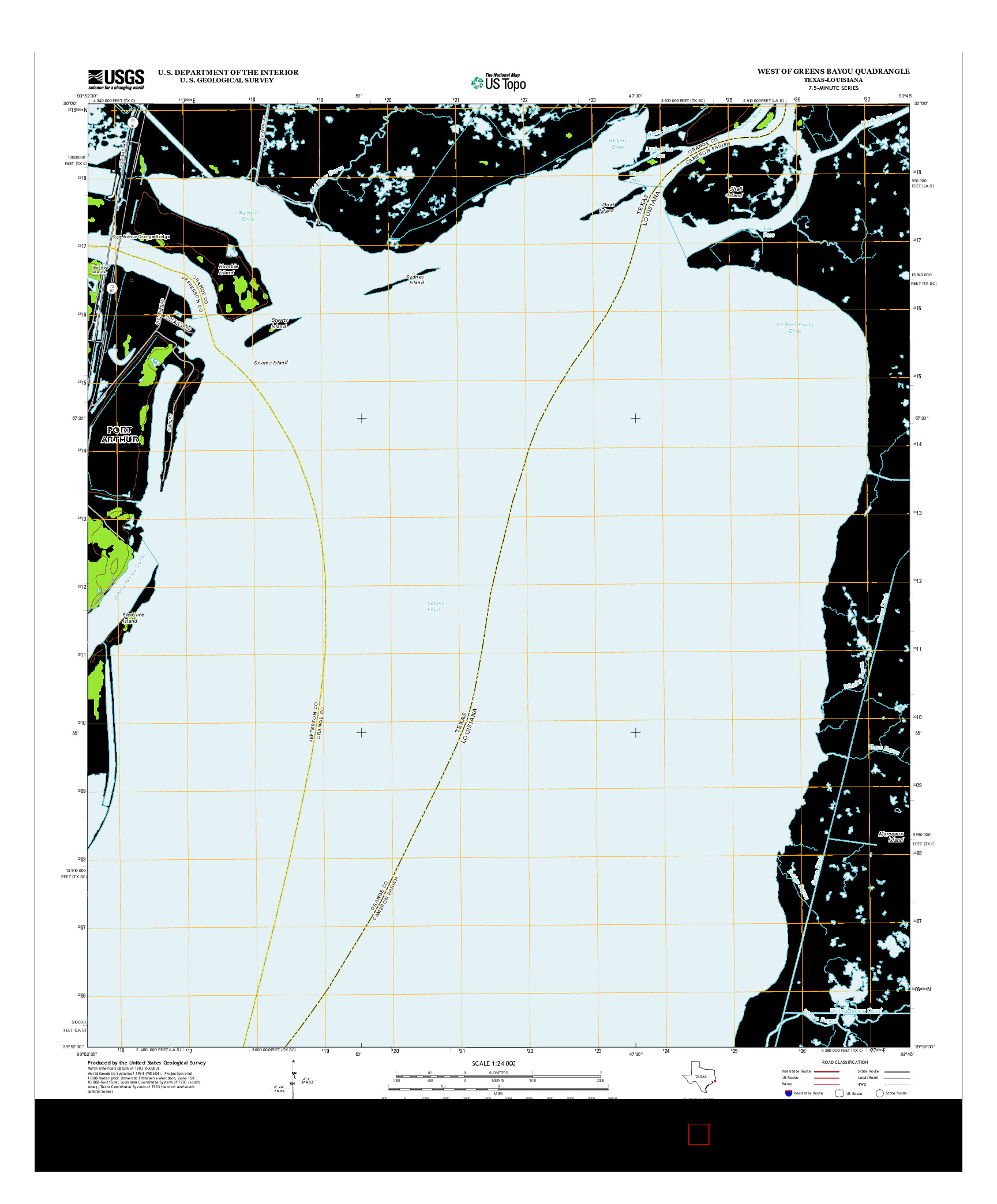 USGS US TOPO 7.5-MINUTE MAP FOR WEST OF GREENS BAYOU, TX-LA 2013