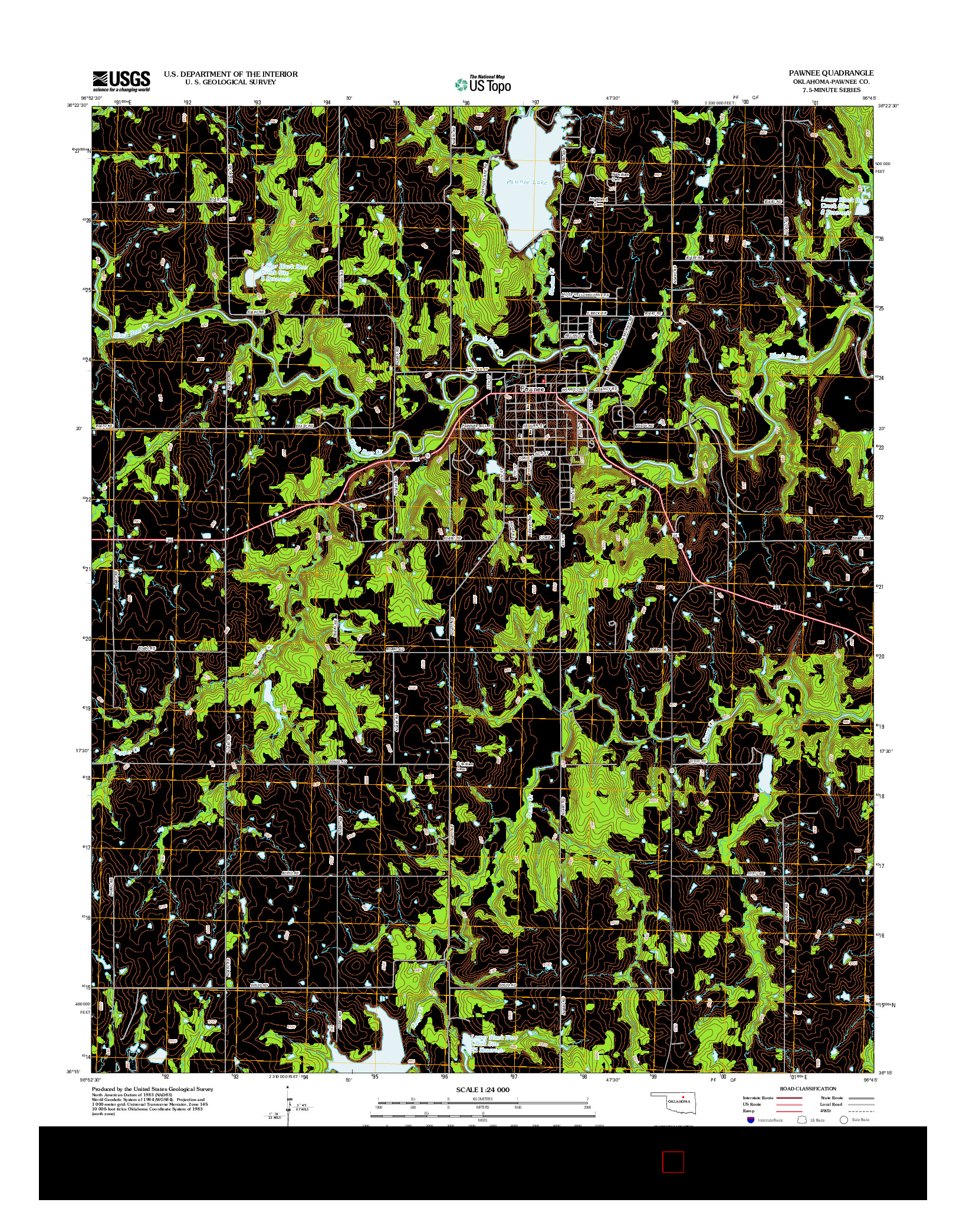 USGS US TOPO 7.5-MINUTE MAP FOR PAWNEE, OK 2013