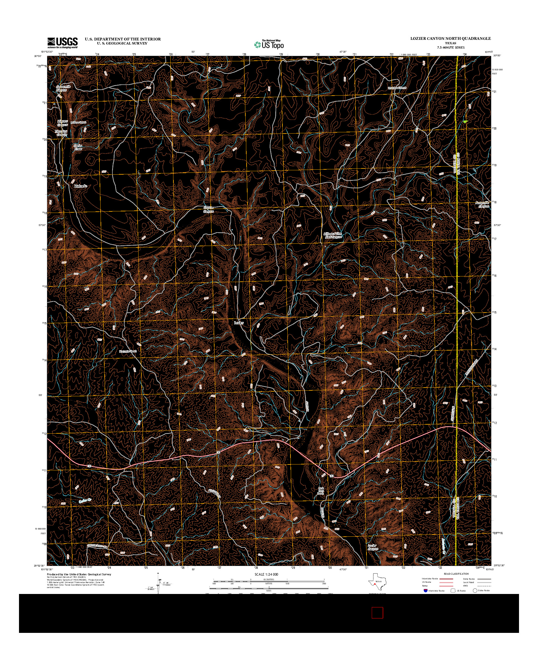 USGS US TOPO 7.5-MINUTE MAP FOR LOZIER CANYON NORTH, TX 2013