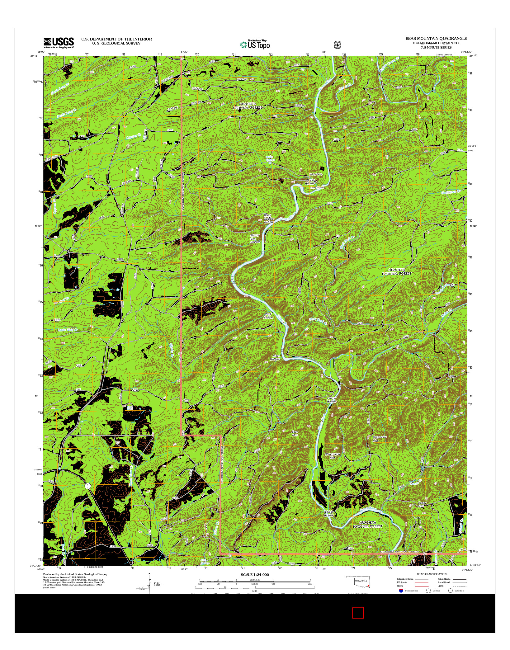 USGS US TOPO 7.5-MINUTE MAP FOR BEAR MOUNTAIN, OK 2013