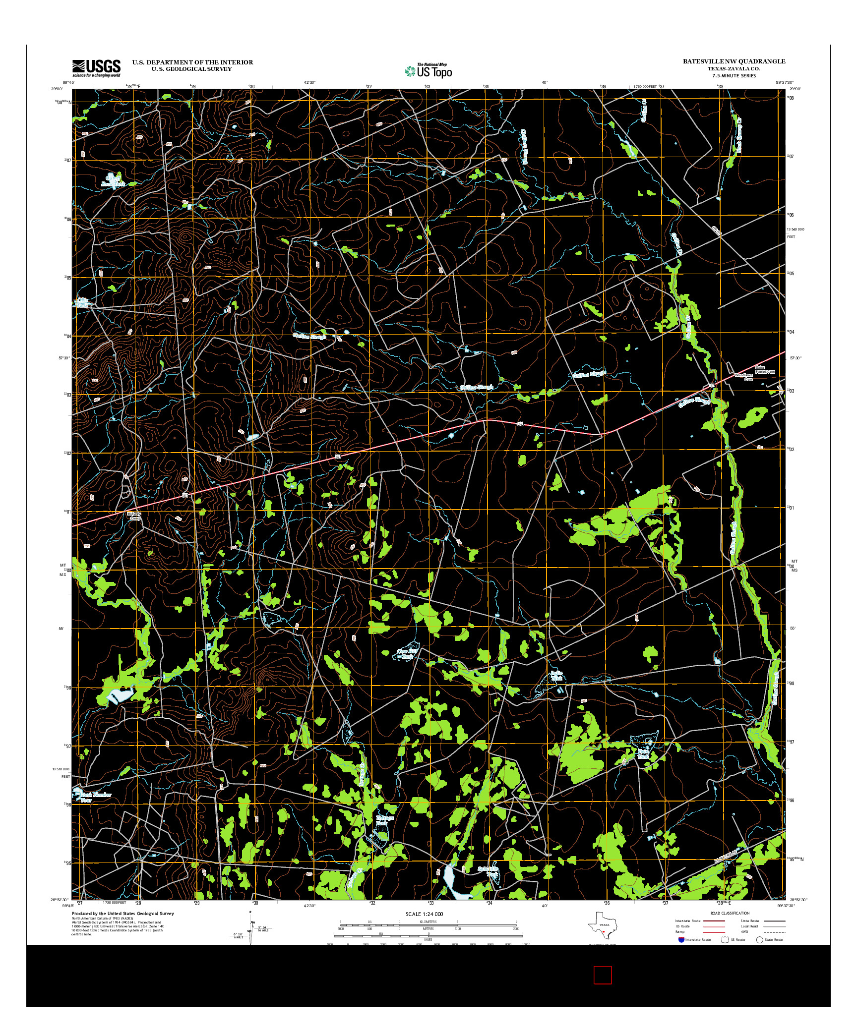 USGS US TOPO 7.5-MINUTE MAP FOR BATESVILLE NW, TX 2013