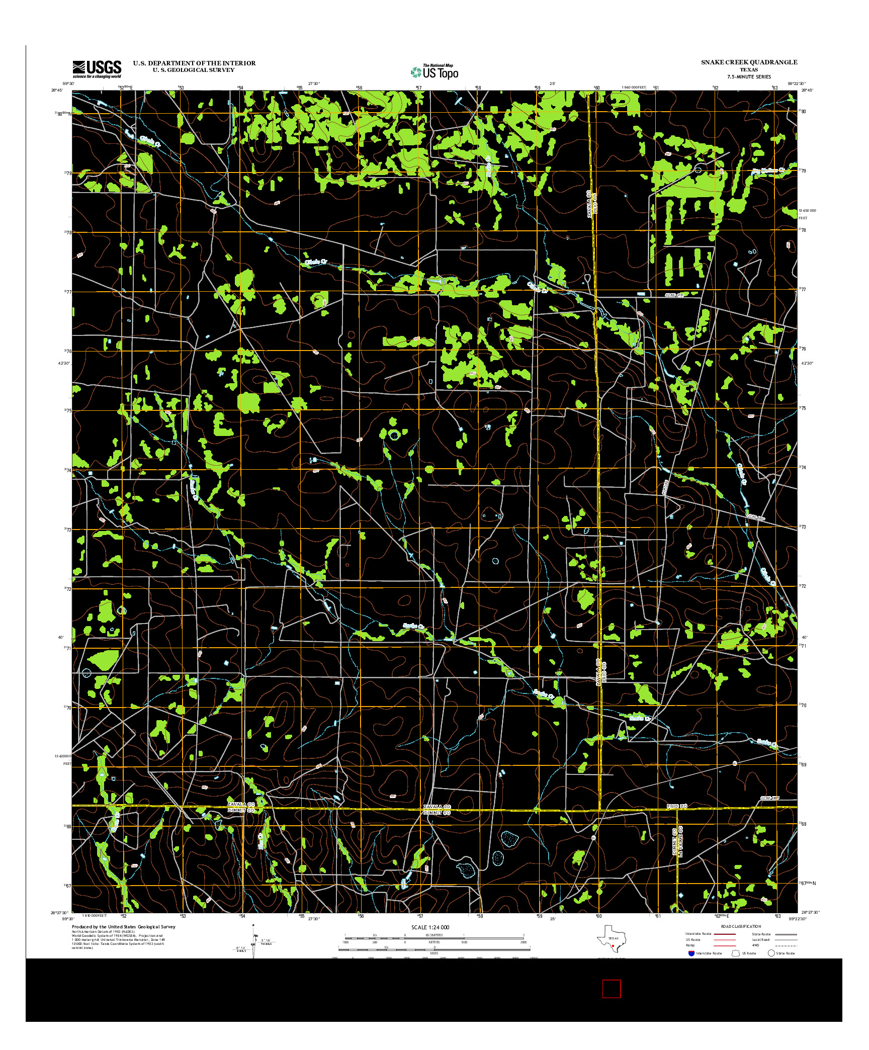 USGS US TOPO 7.5-MINUTE MAP FOR SNAKE CREEK, TX 2013