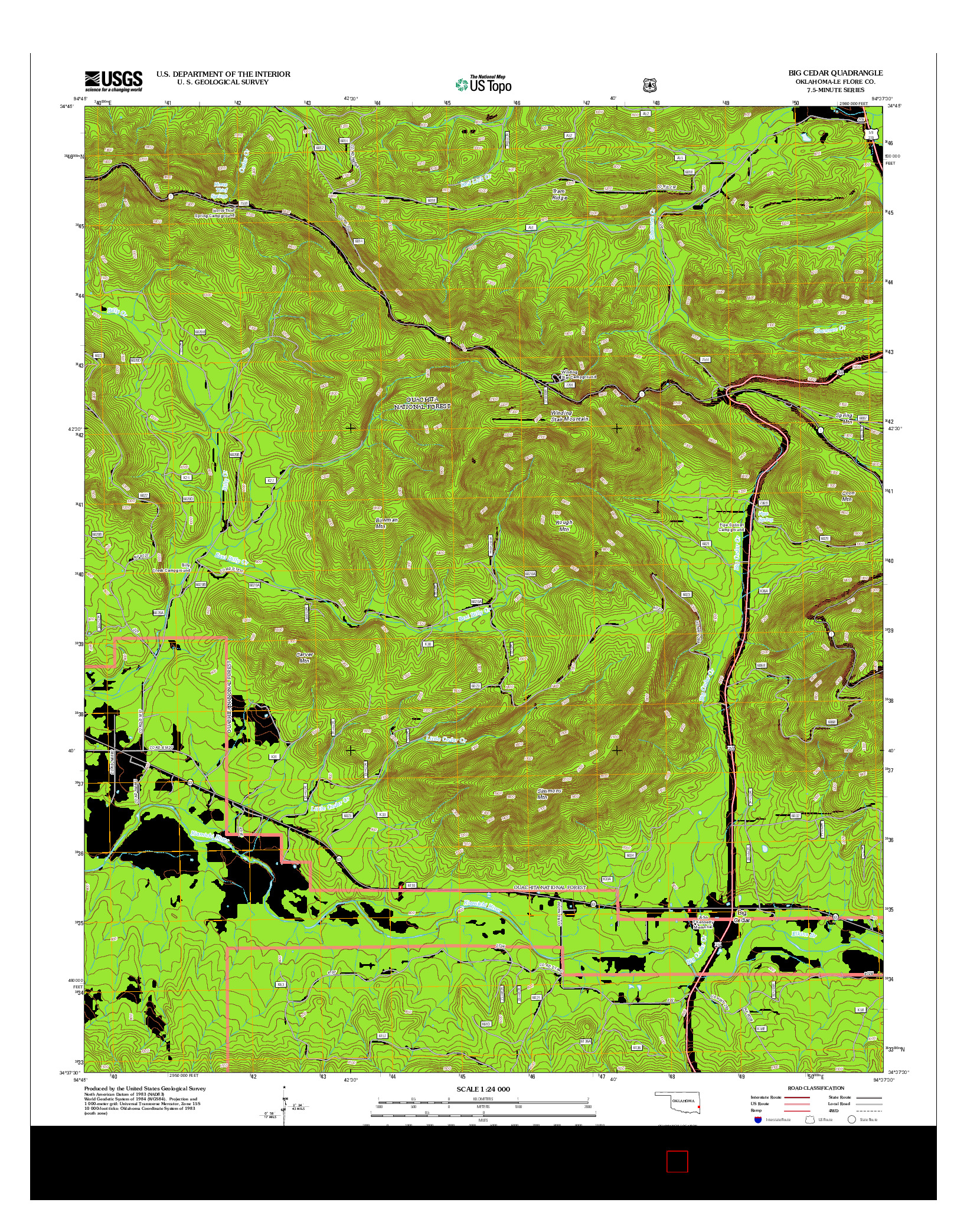 USGS US TOPO 7.5-MINUTE MAP FOR BIG CEDAR, OK 2013