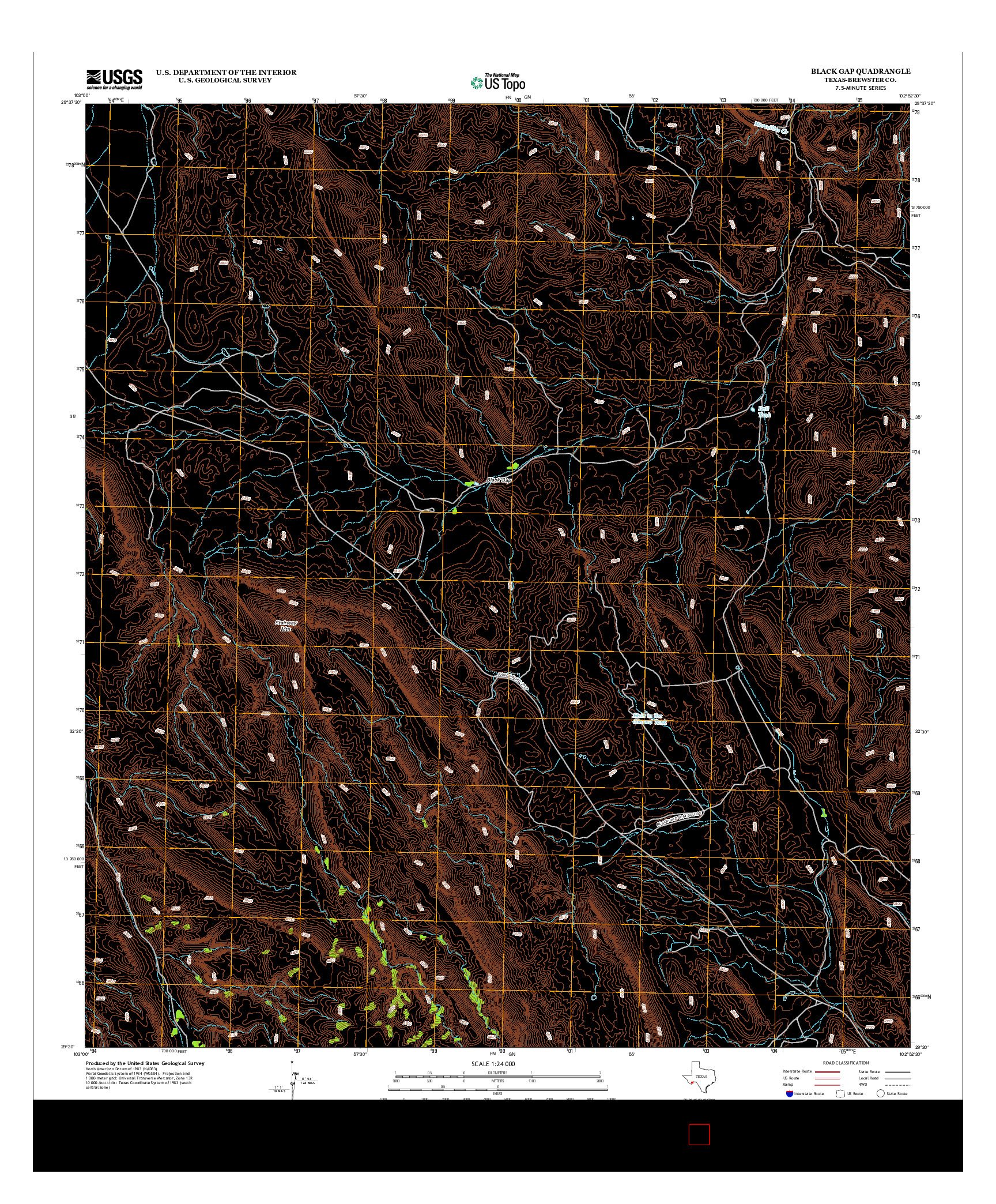 USGS US TOPO 7.5-MINUTE MAP FOR BLACK GAP, TX 2013
