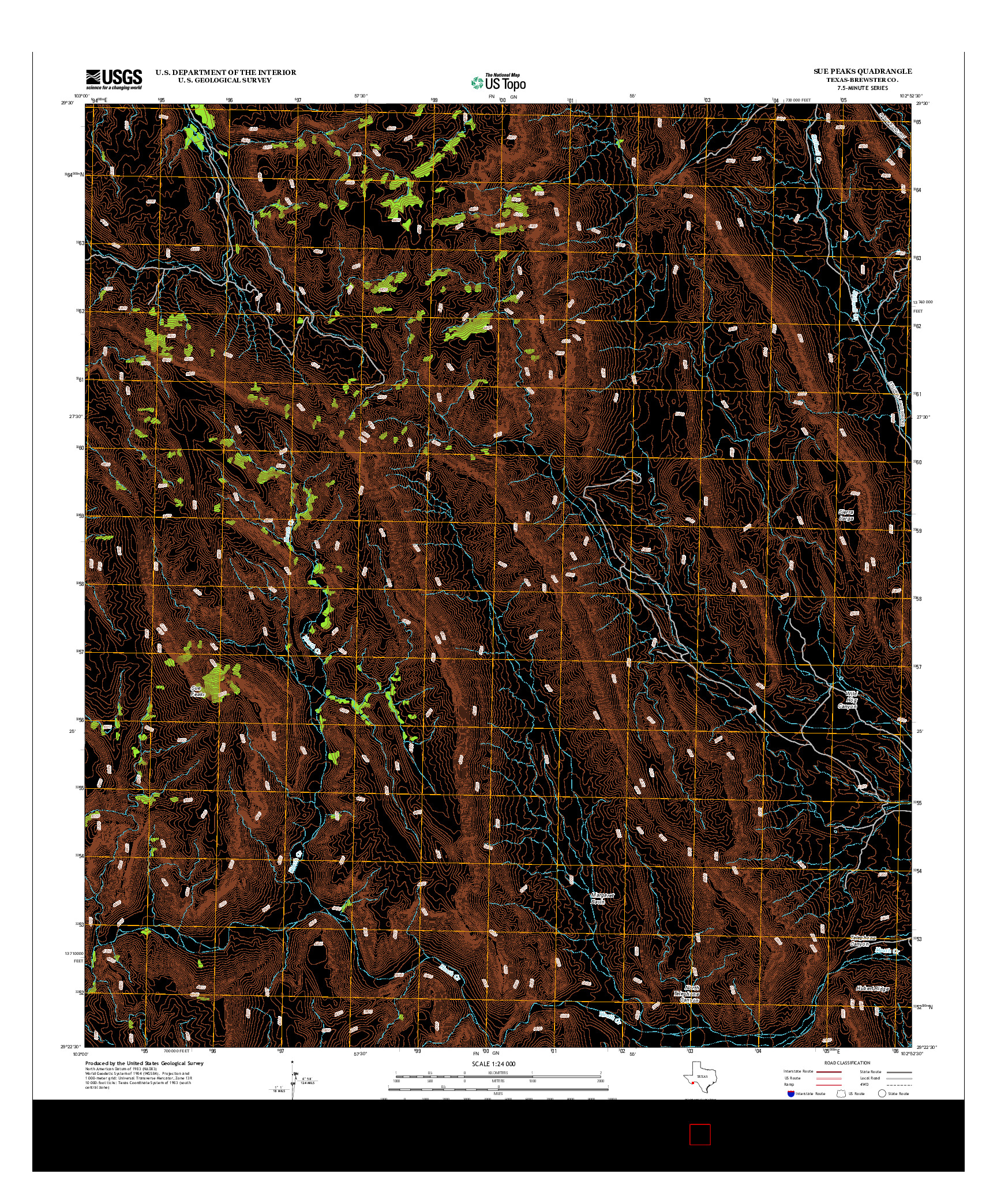 USGS US TOPO 7.5-MINUTE MAP FOR SUE PEAKS, TX 2013