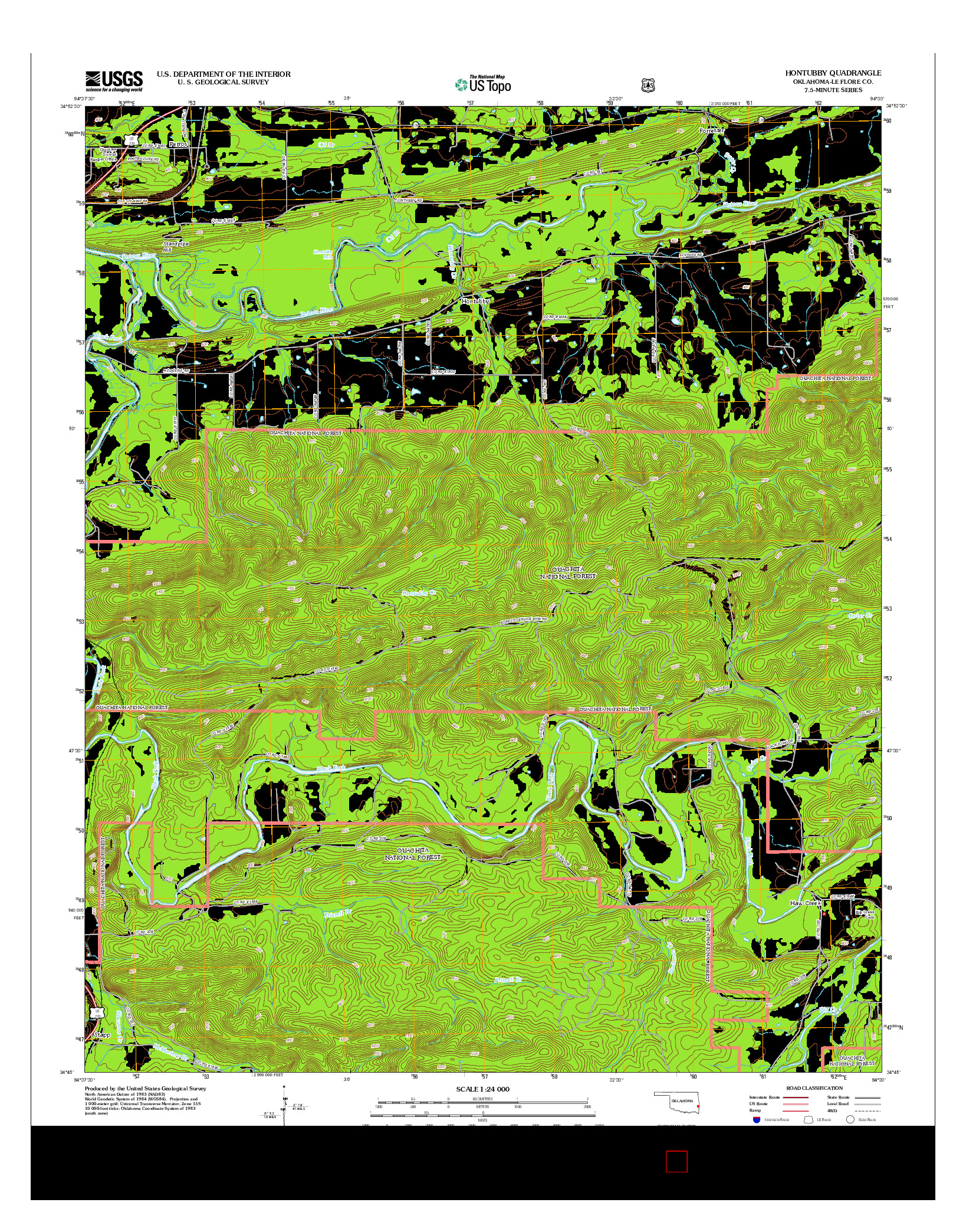 USGS US TOPO 7.5-MINUTE MAP FOR HONTUBBY, OK 2013