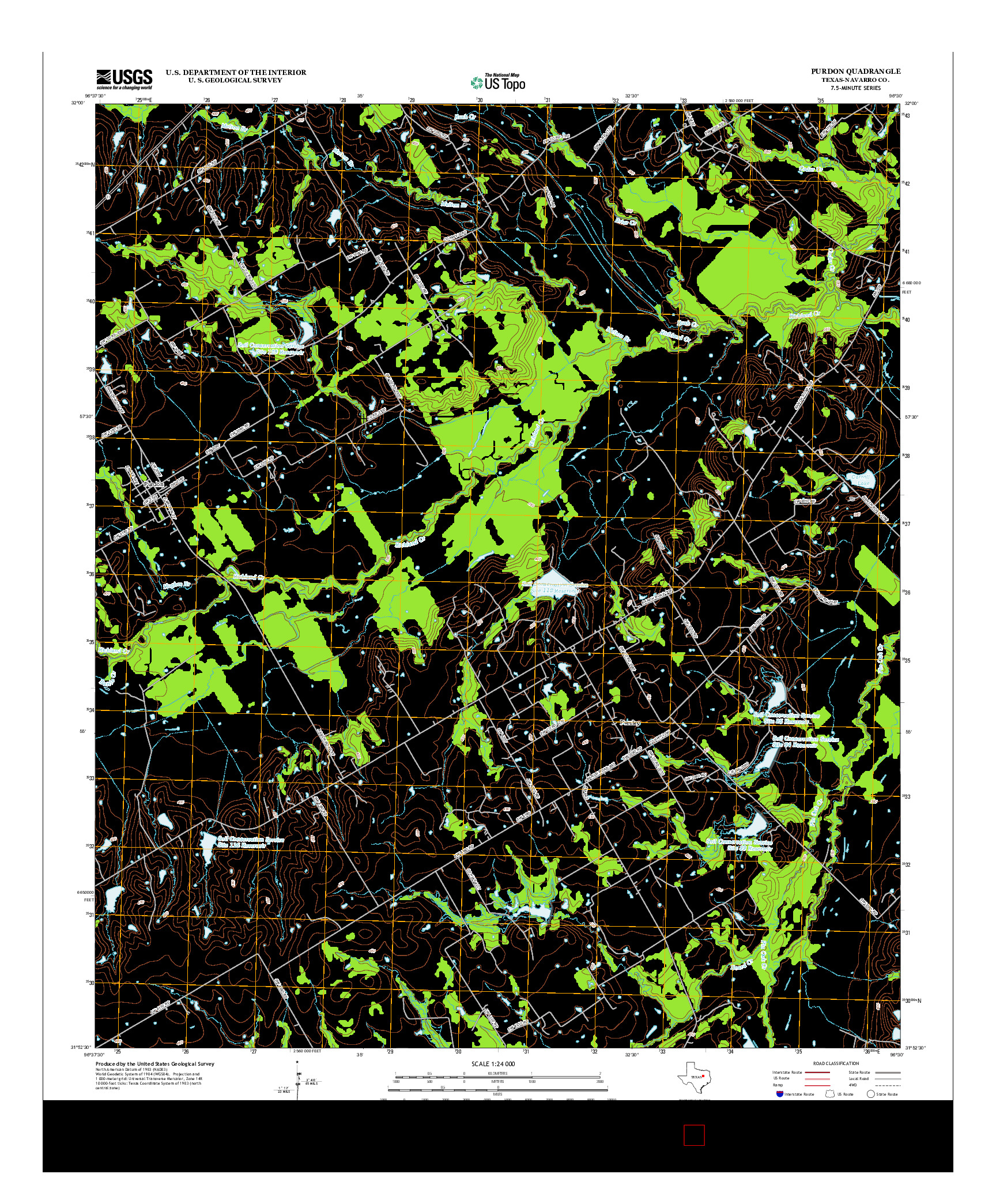 USGS US TOPO 7.5-MINUTE MAP FOR PURDON, TX 2013