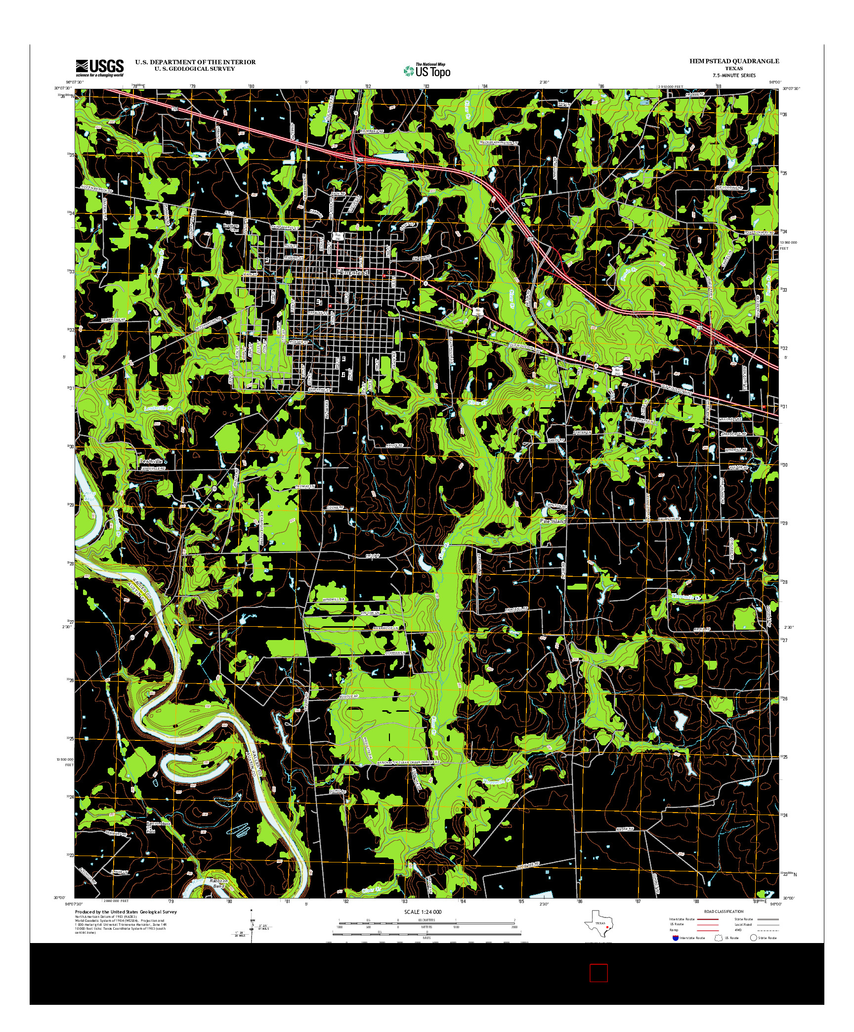 USGS US TOPO 7.5-MINUTE MAP FOR HEMPSTEAD, TX 2013