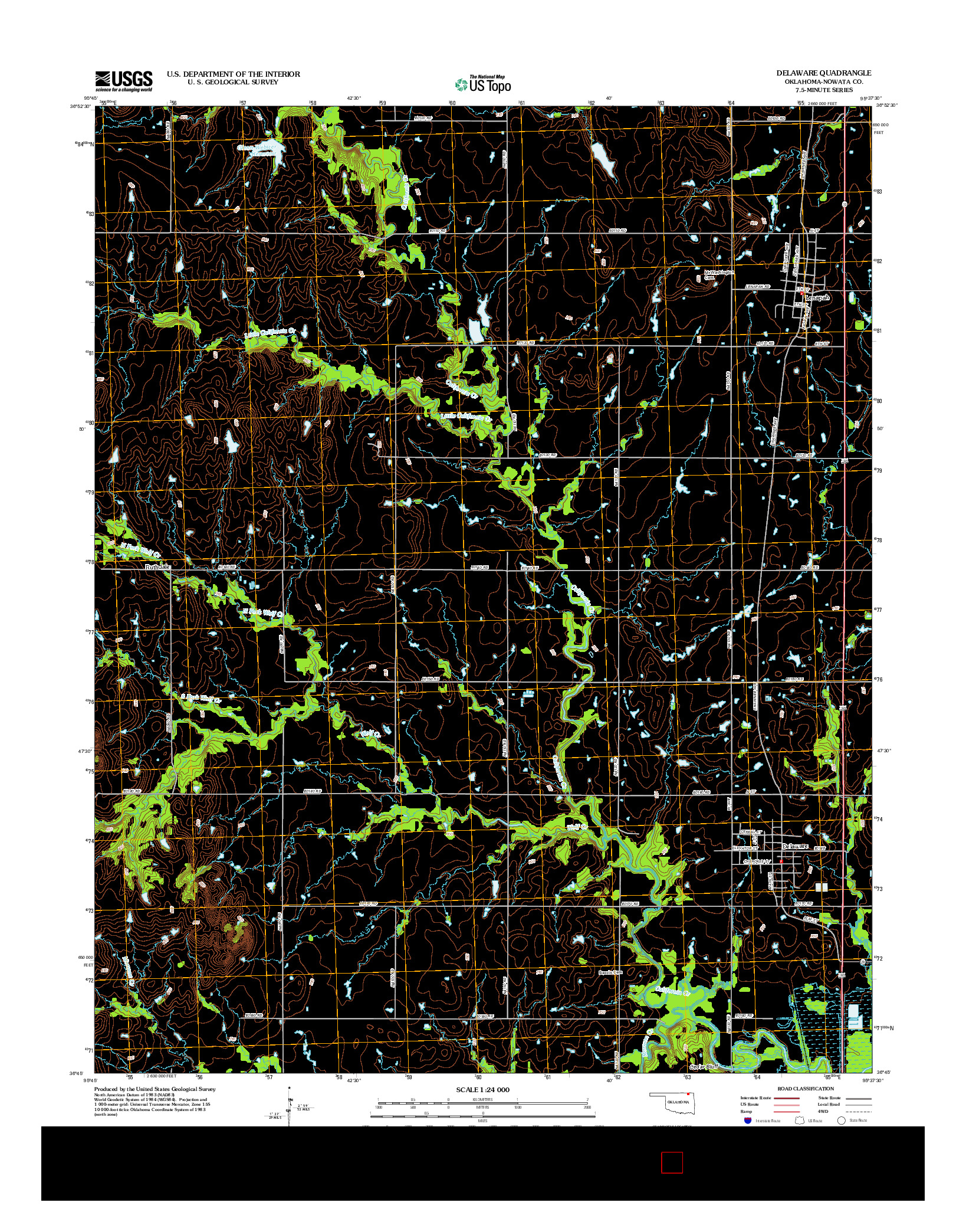 USGS US TOPO 7.5-MINUTE MAP FOR DELAWARE, OK 2013