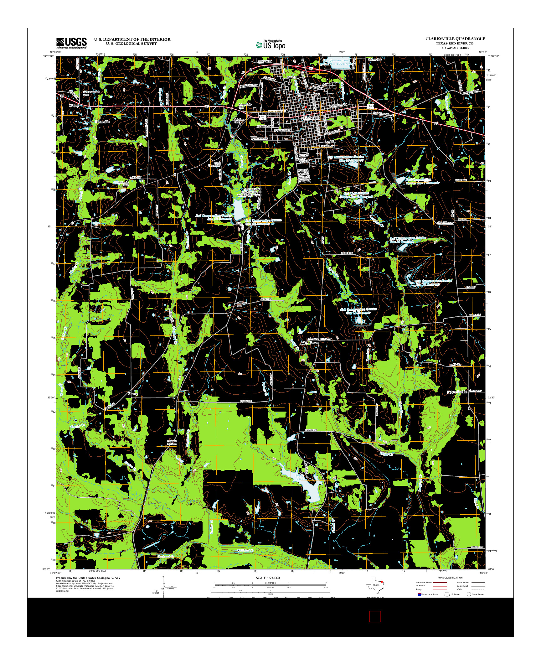USGS US TOPO 7.5-MINUTE MAP FOR CLARKSVILLE, TX 2013