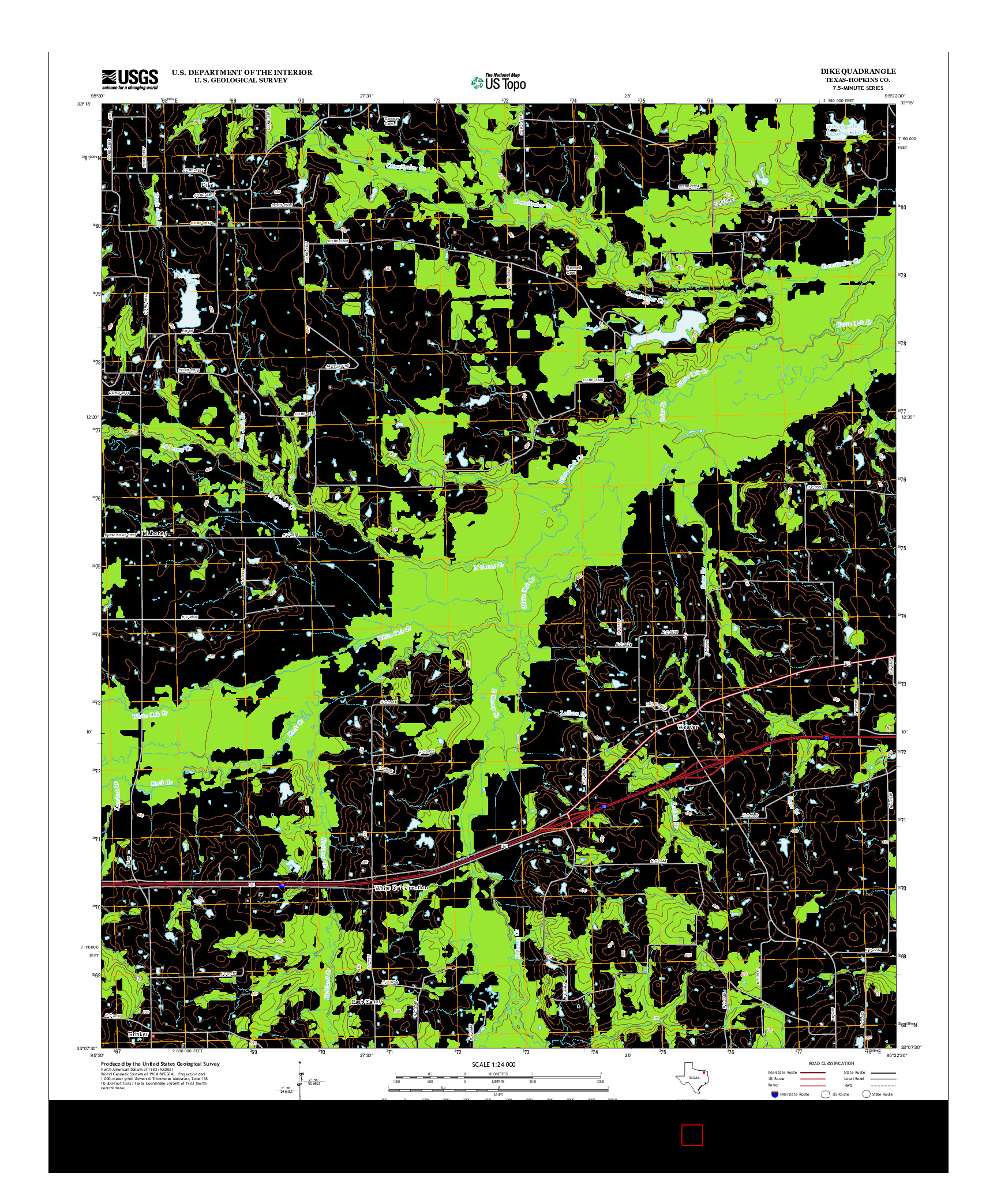 USGS US TOPO 7.5-MINUTE MAP FOR DIKE, TX 2013