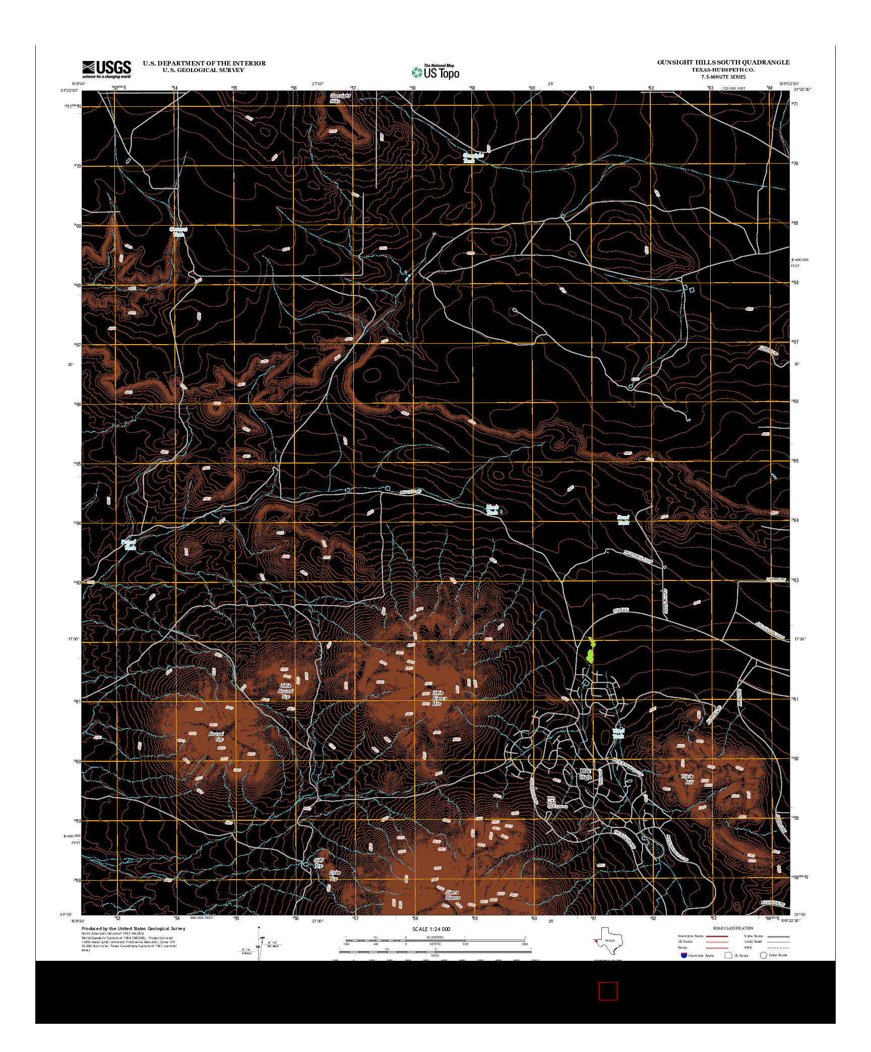 USGS US TOPO 7.5-MINUTE MAP FOR GUNSIGHT HILLS SOUTH, TX 2013