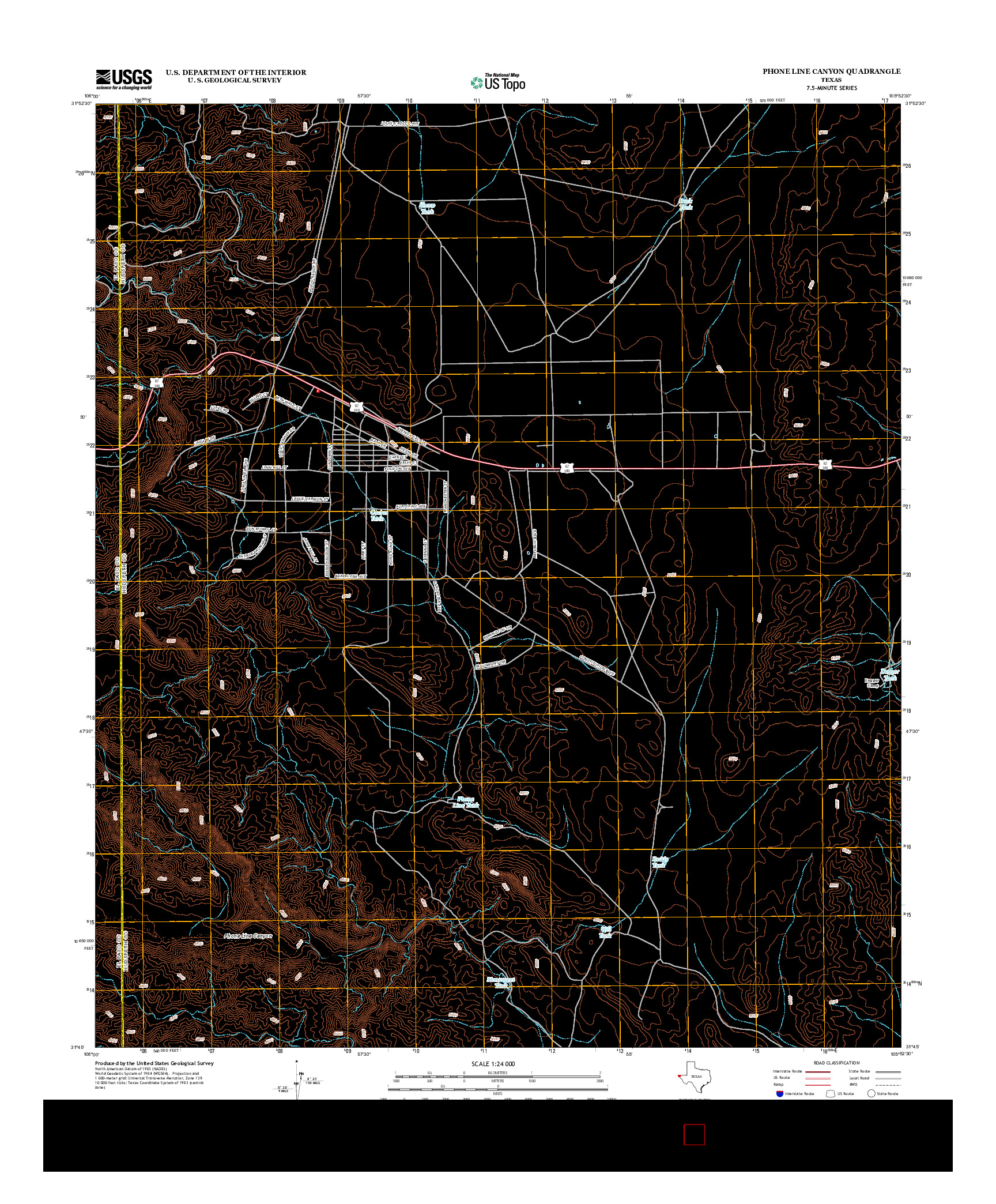 USGS US TOPO 7.5-MINUTE MAP FOR PHONE LINE CANYON, TX 2013