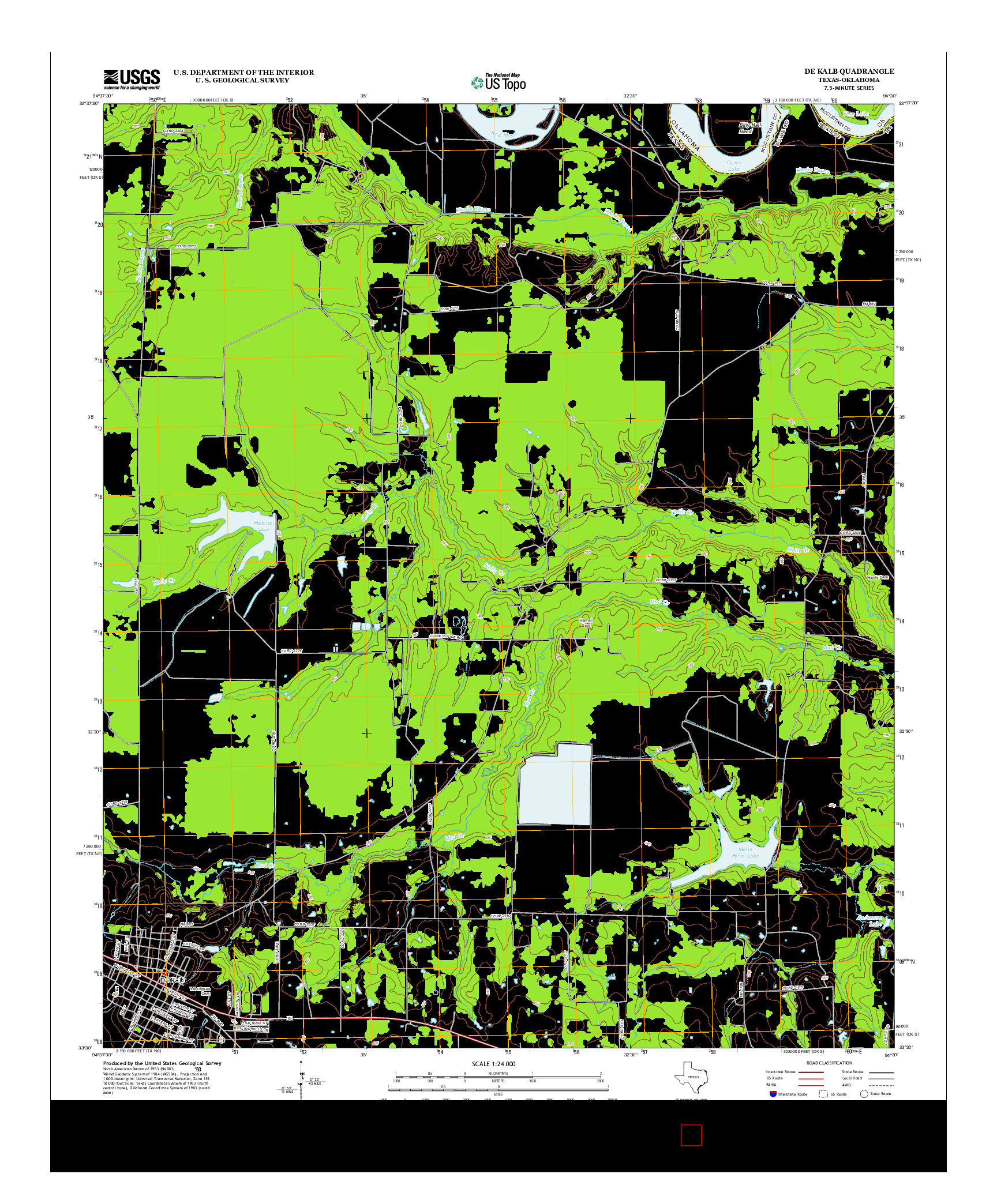 USGS US TOPO 7.5-MINUTE MAP FOR DE KALB, TX-OK 2013